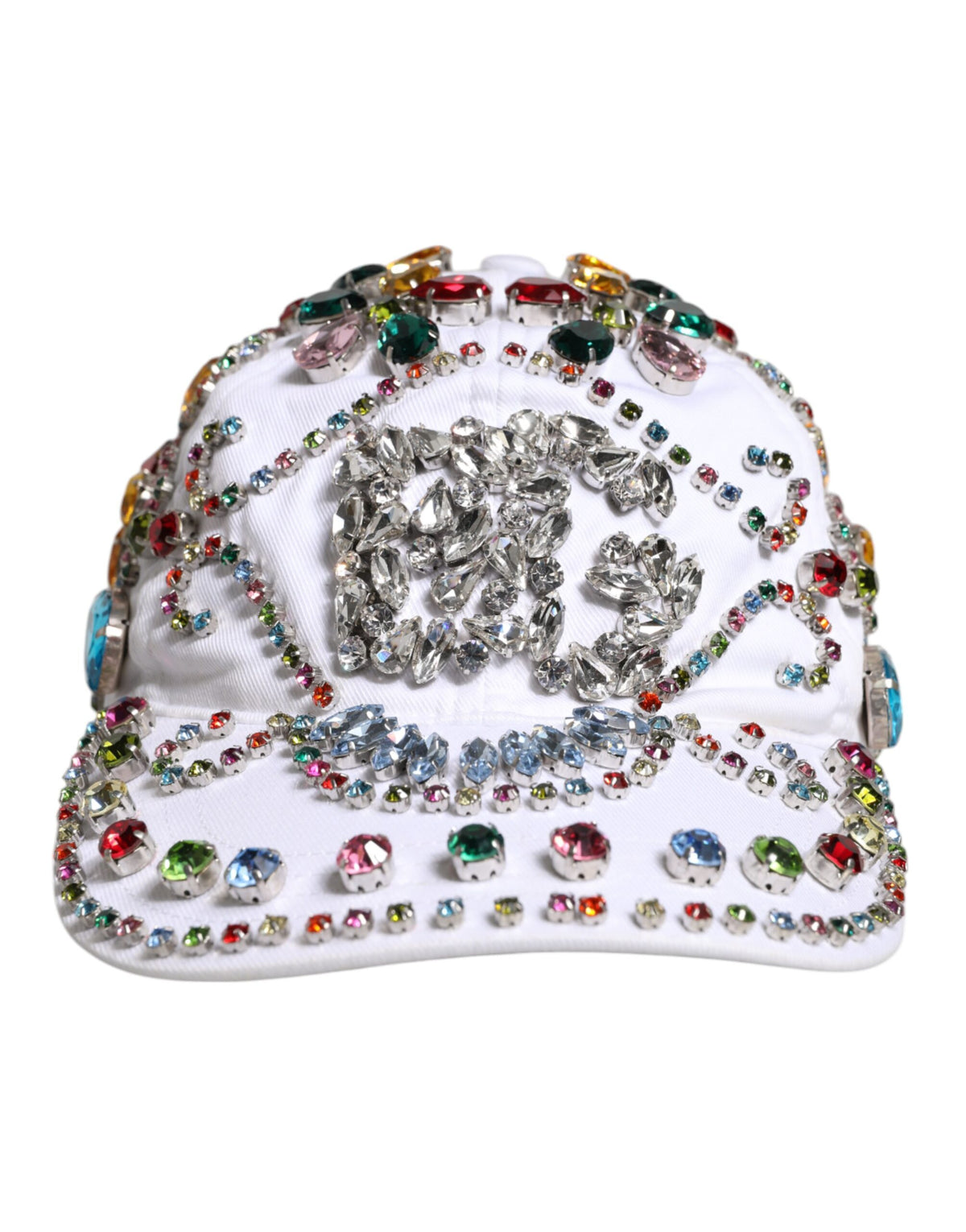 New Dolce & Gabbana White Multicolor Crystal Embellish Baseball Cap