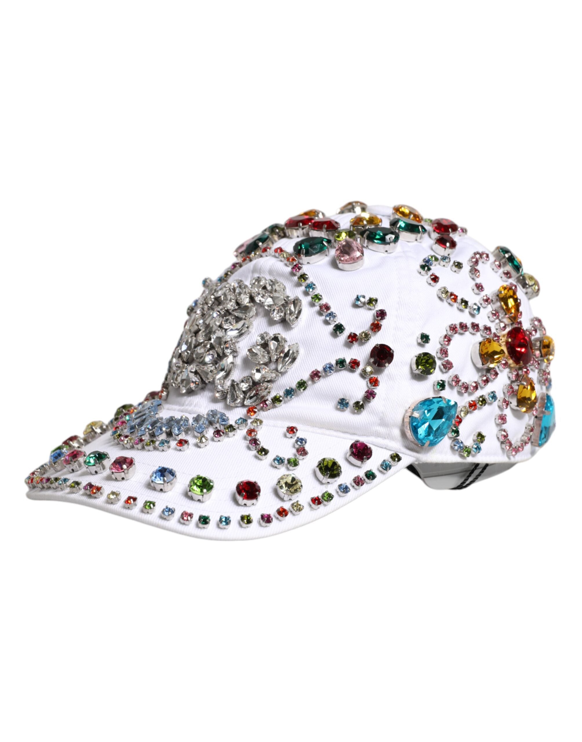 New Dolce & Gabbana White Multicolor Crystal Embellish Baseball Cap