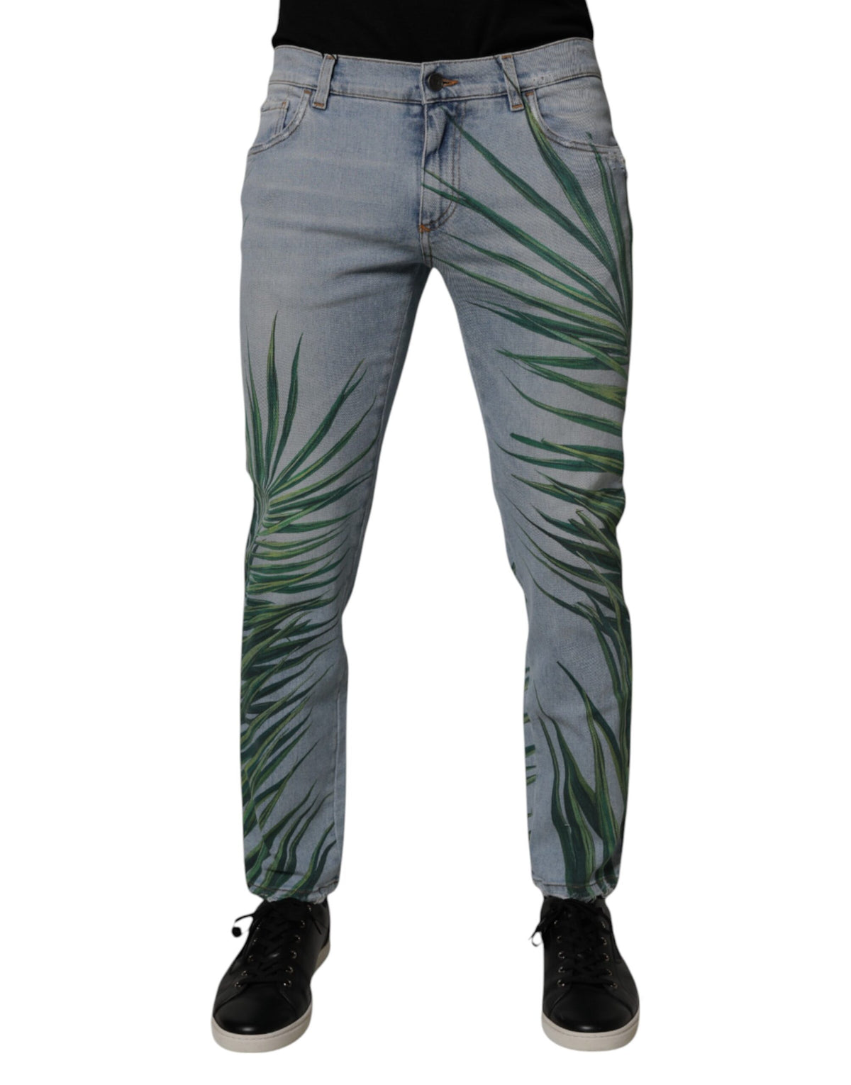 New Dolce & Gabbana Light Blue Leaf Cotton Classic Men Denim Jeans