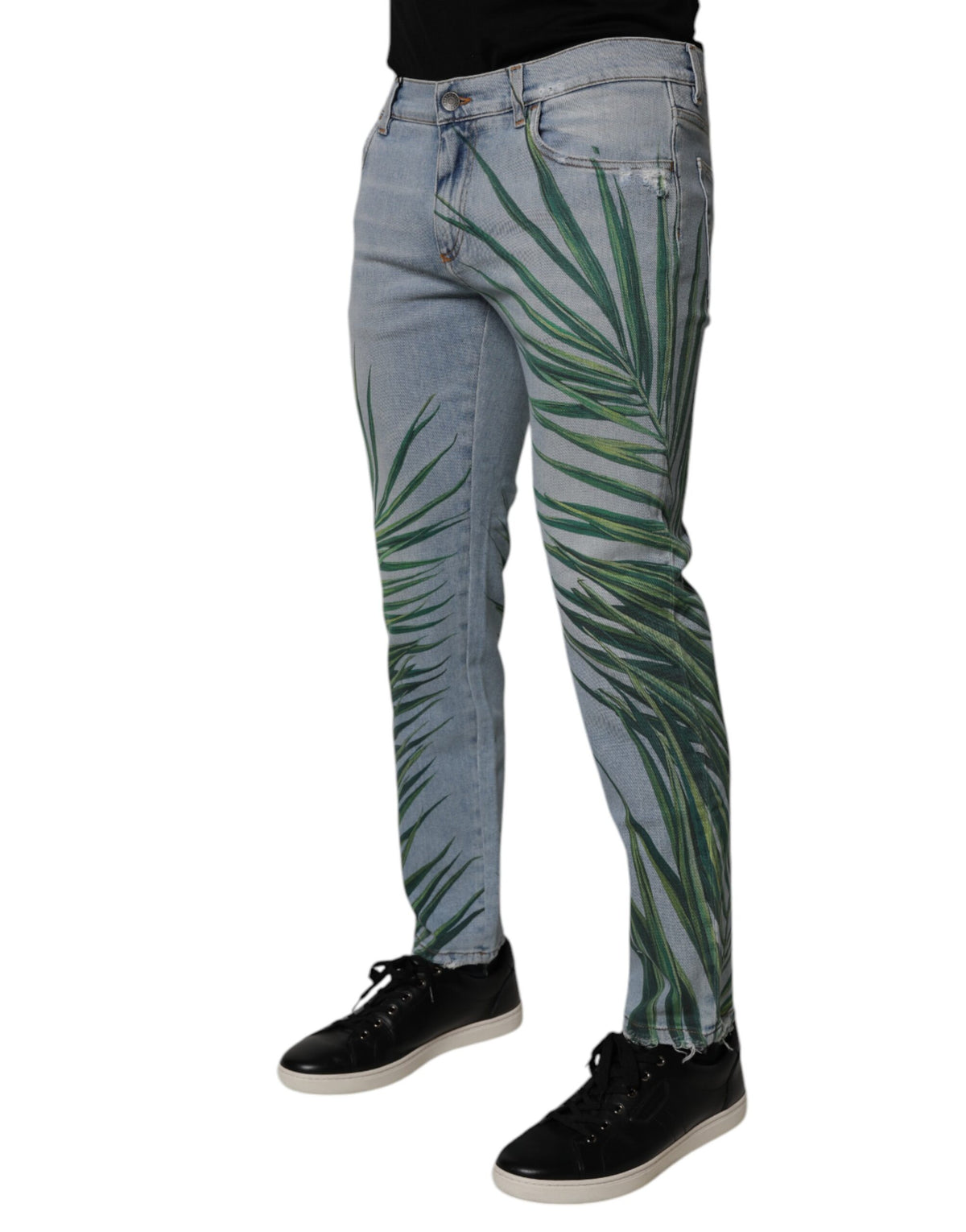 New Dolce & Gabbana Light Blue Leaf Cotton Classic Men Denim Jeans