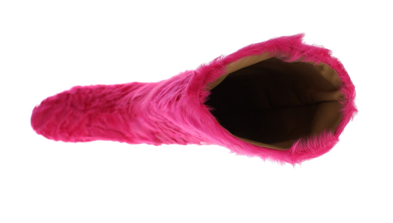 New Dolce & Gabbana Pink Lamb Fur Leather Flat Boots