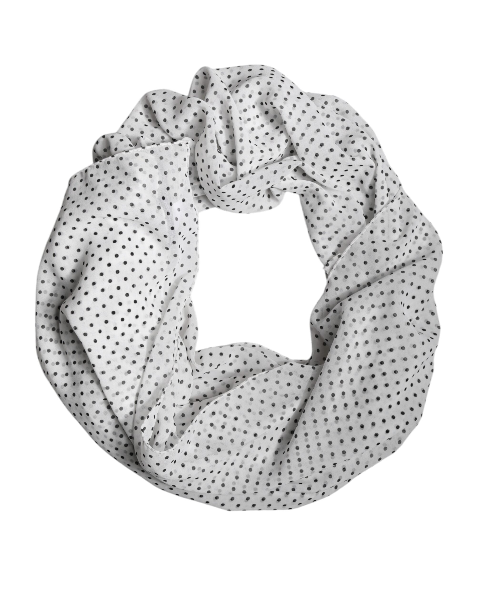 New Dolce & Gabbana White Polka Dots Polyester Wrap Shawl Scarf