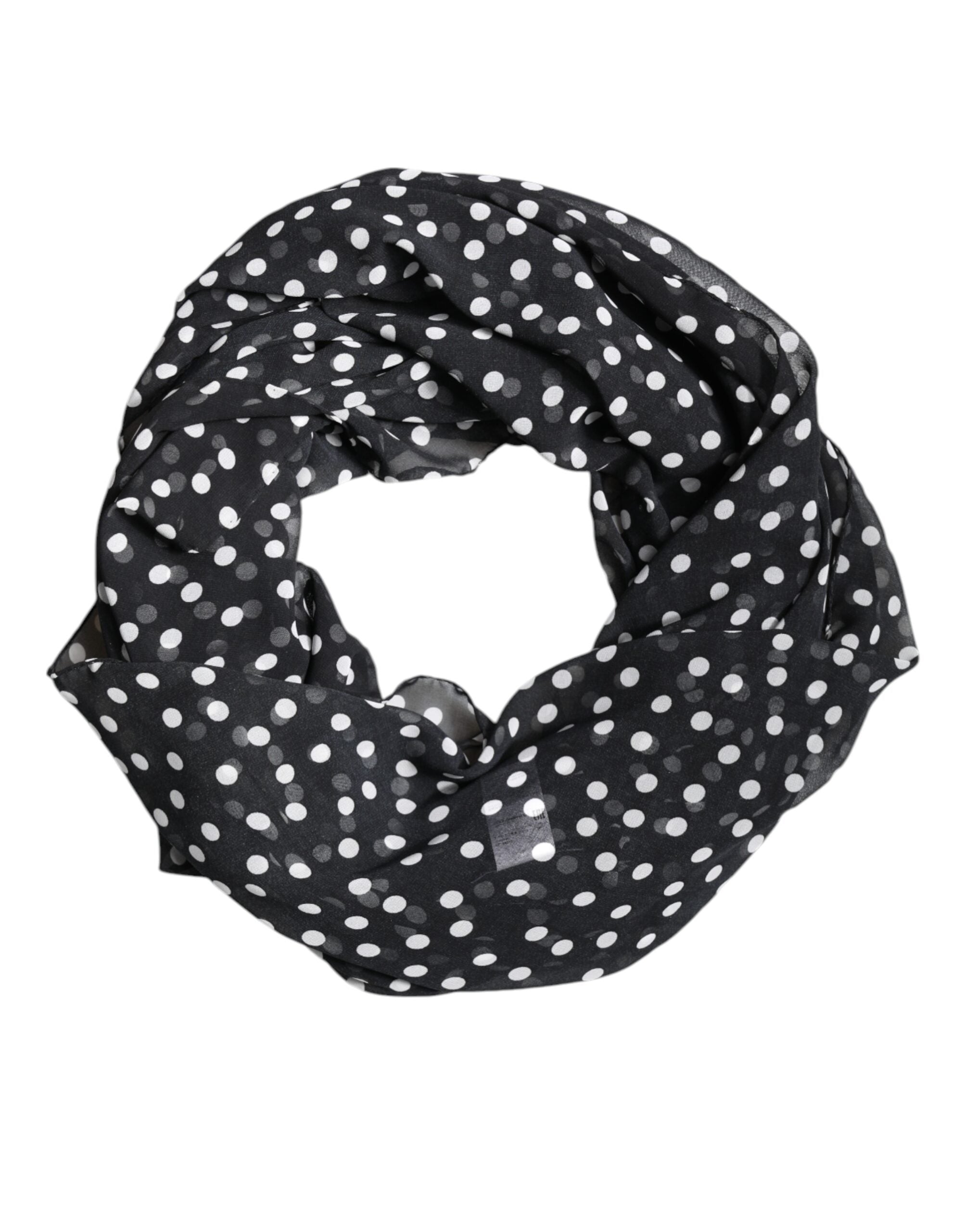 New Dolce & Gabbana Black Polka Dots Polyester Wrap Shawl Scarf