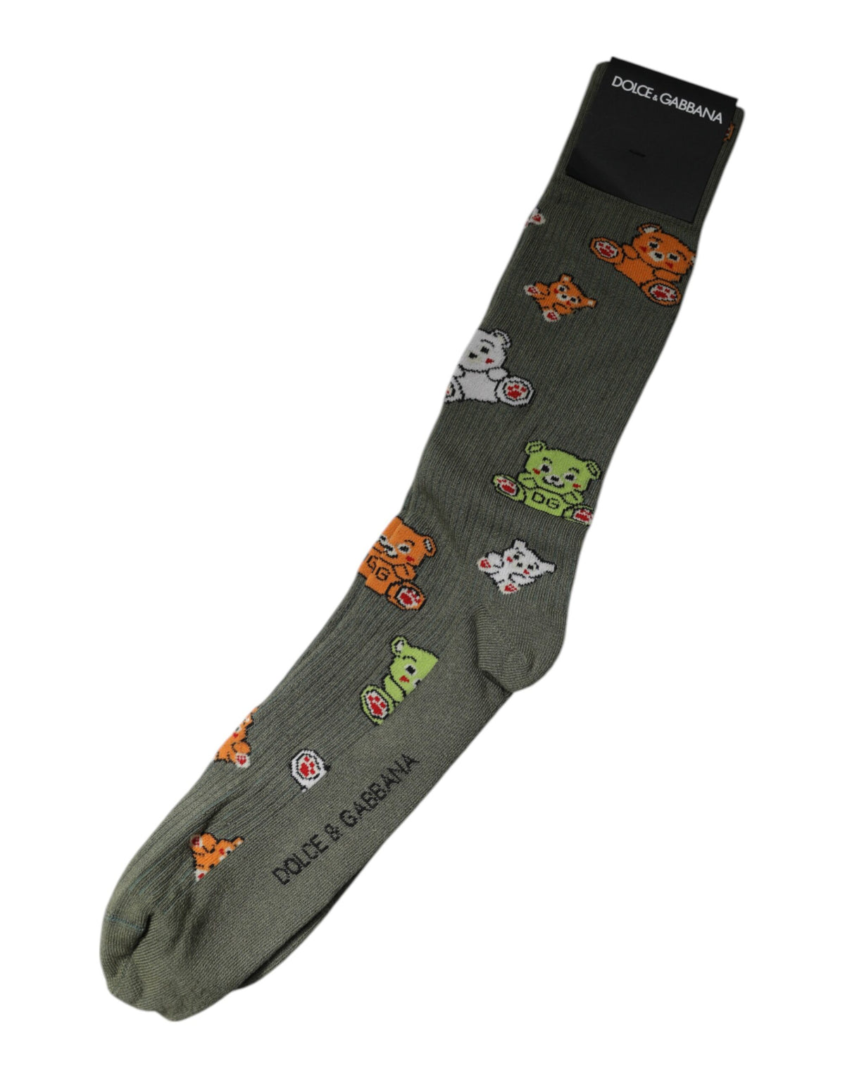 New Dolce & Gabbana Green Nylon DG Bear Printed Mid Calf Socks
