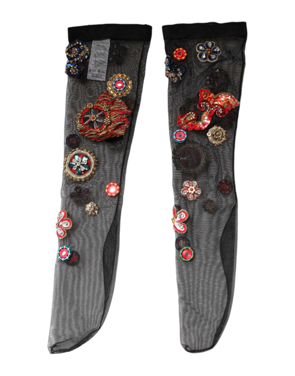 New Dolce & Gabbana Black Stretch Carretto Crystal Stockings Socks
