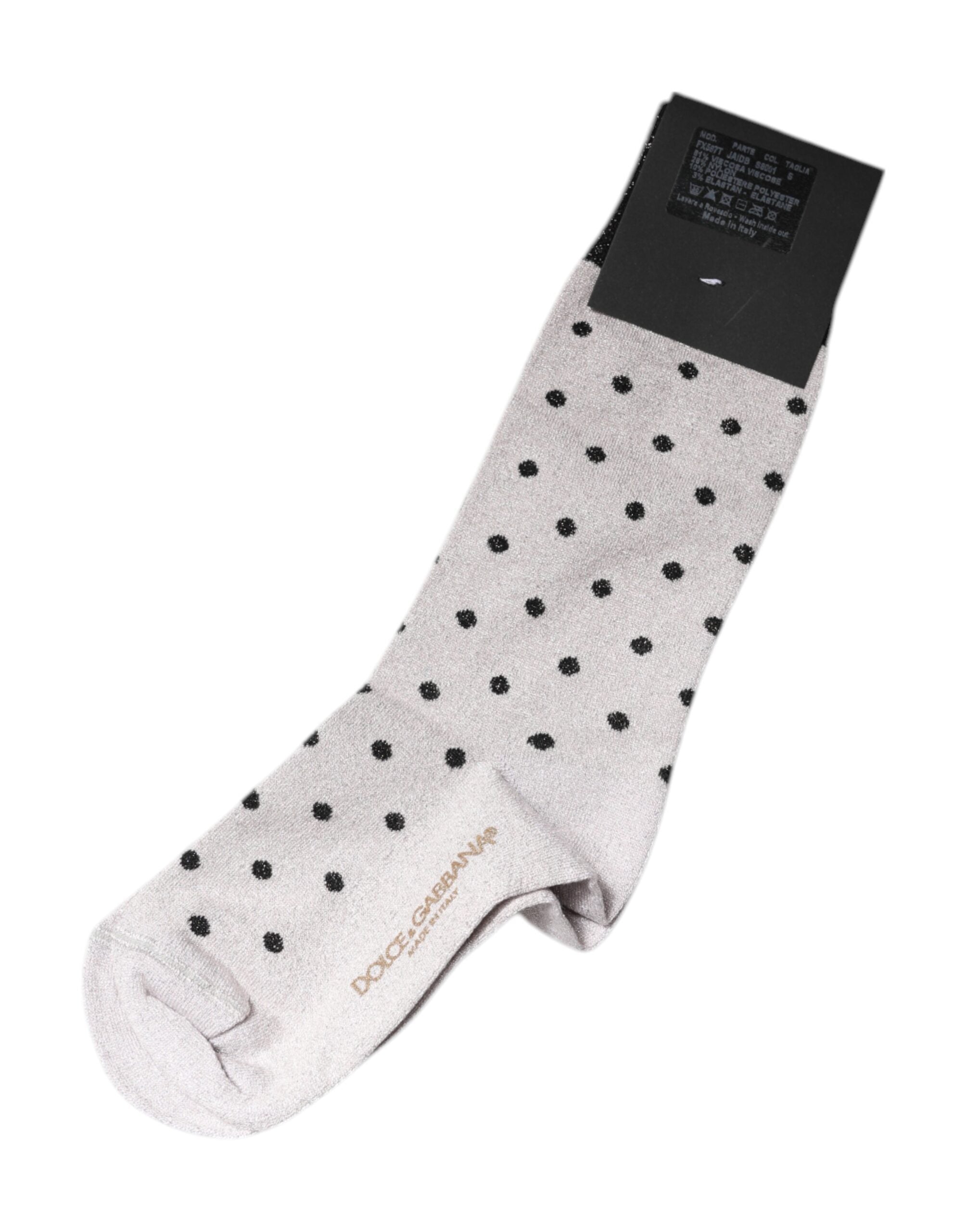 New Dolce & Gabbana Gray Viscose Stretch Dotted Socks