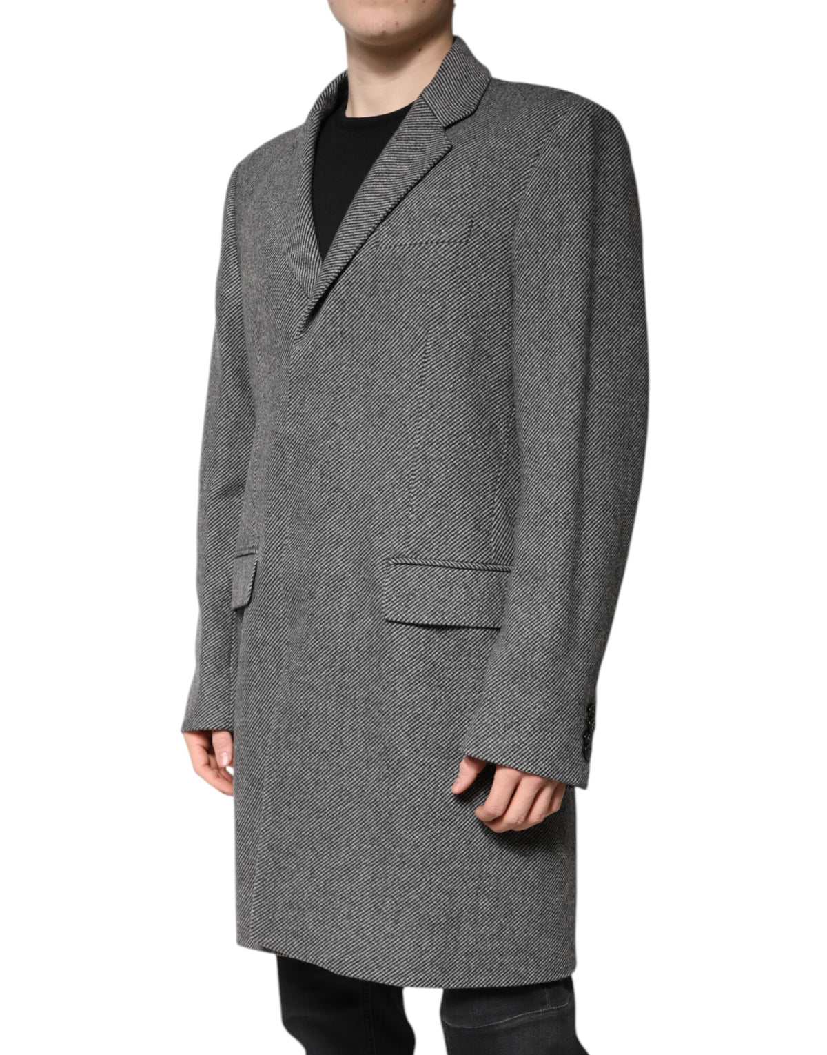 New Dolce & Gabbana Gray Wool Single Breasted Trench Coat Jacket