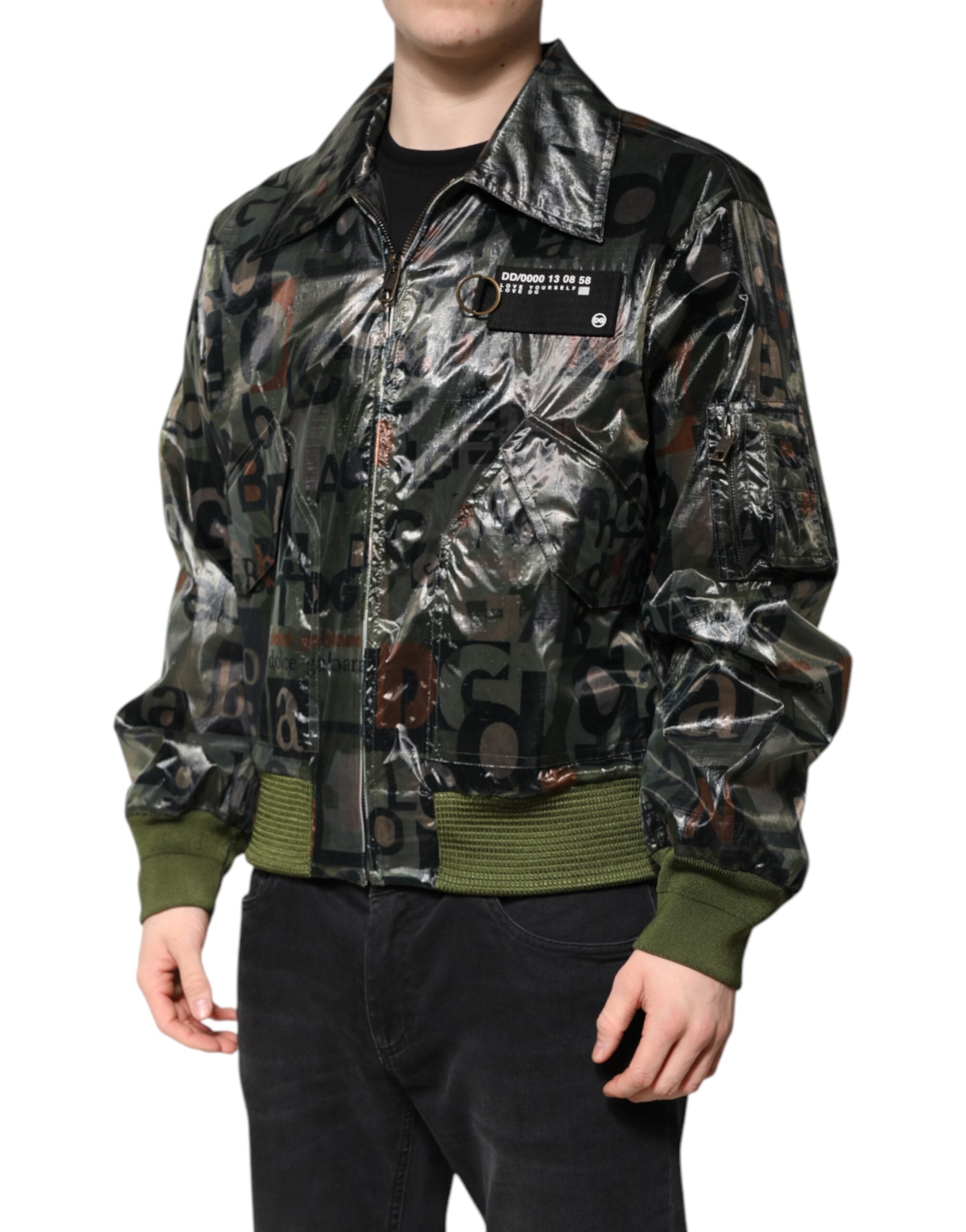 New Dolce & Gabbana Green DG Logo Print Bomber Full Zip Jacket