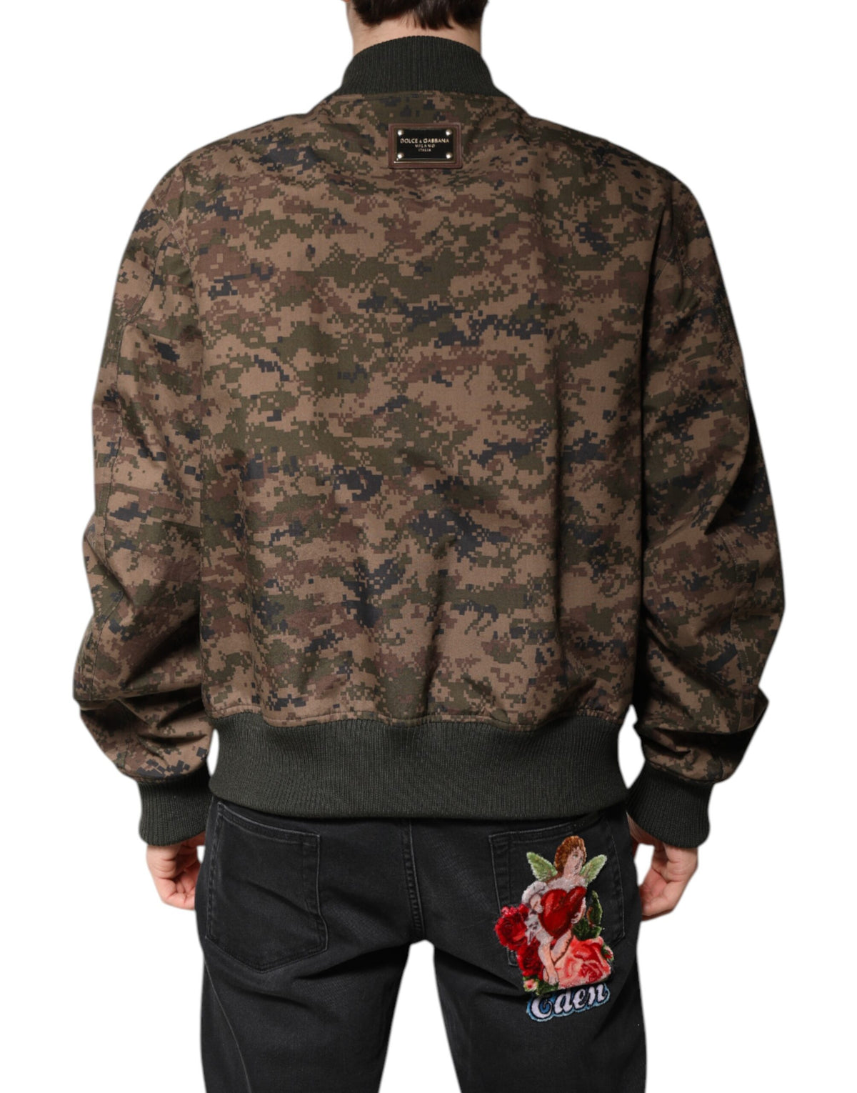 New Dolce & Gabbana Brown Camouflage Bomber Full Zip Jacket