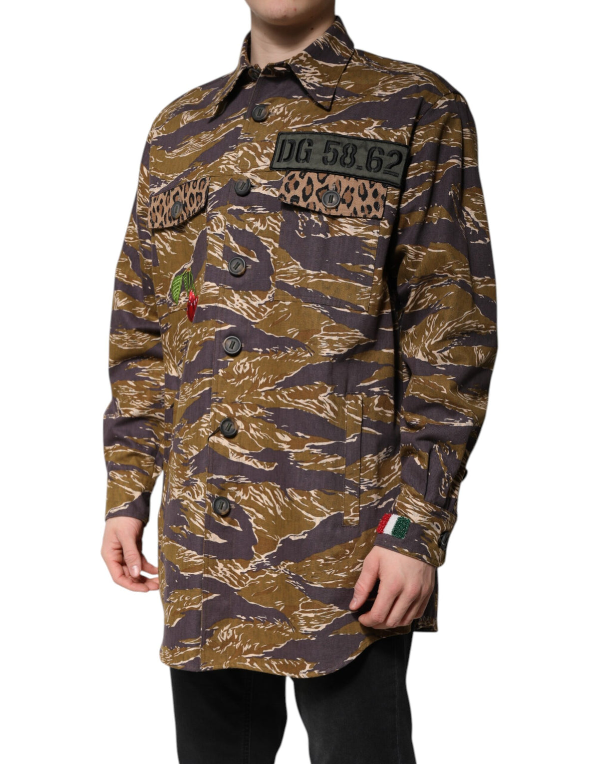 New Dolce & Gabbana Brown Leopard Cotton Collared Coat Jacket