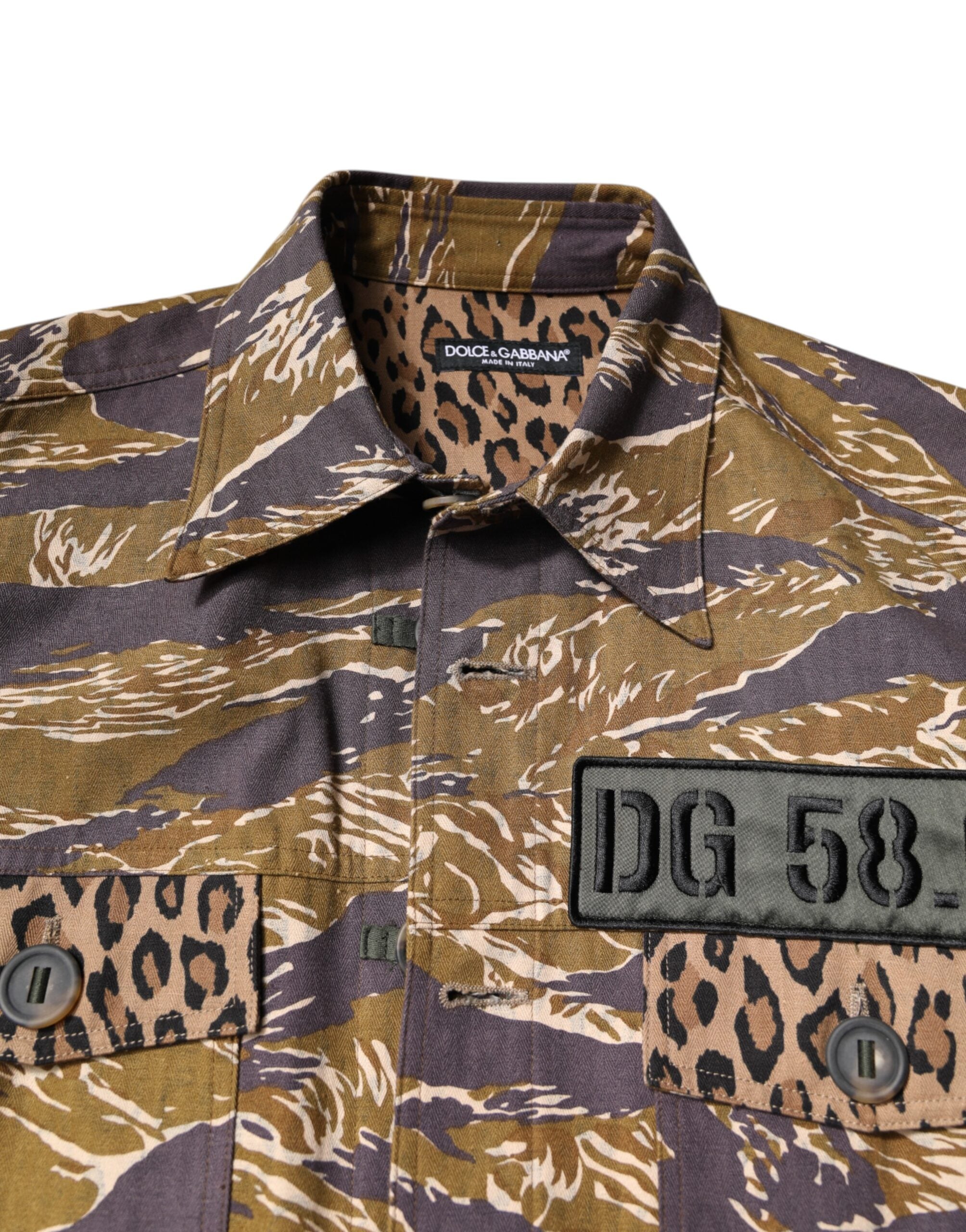 Dolce & Gabbana Brown Leopard Cotton Collared Coat Jacket