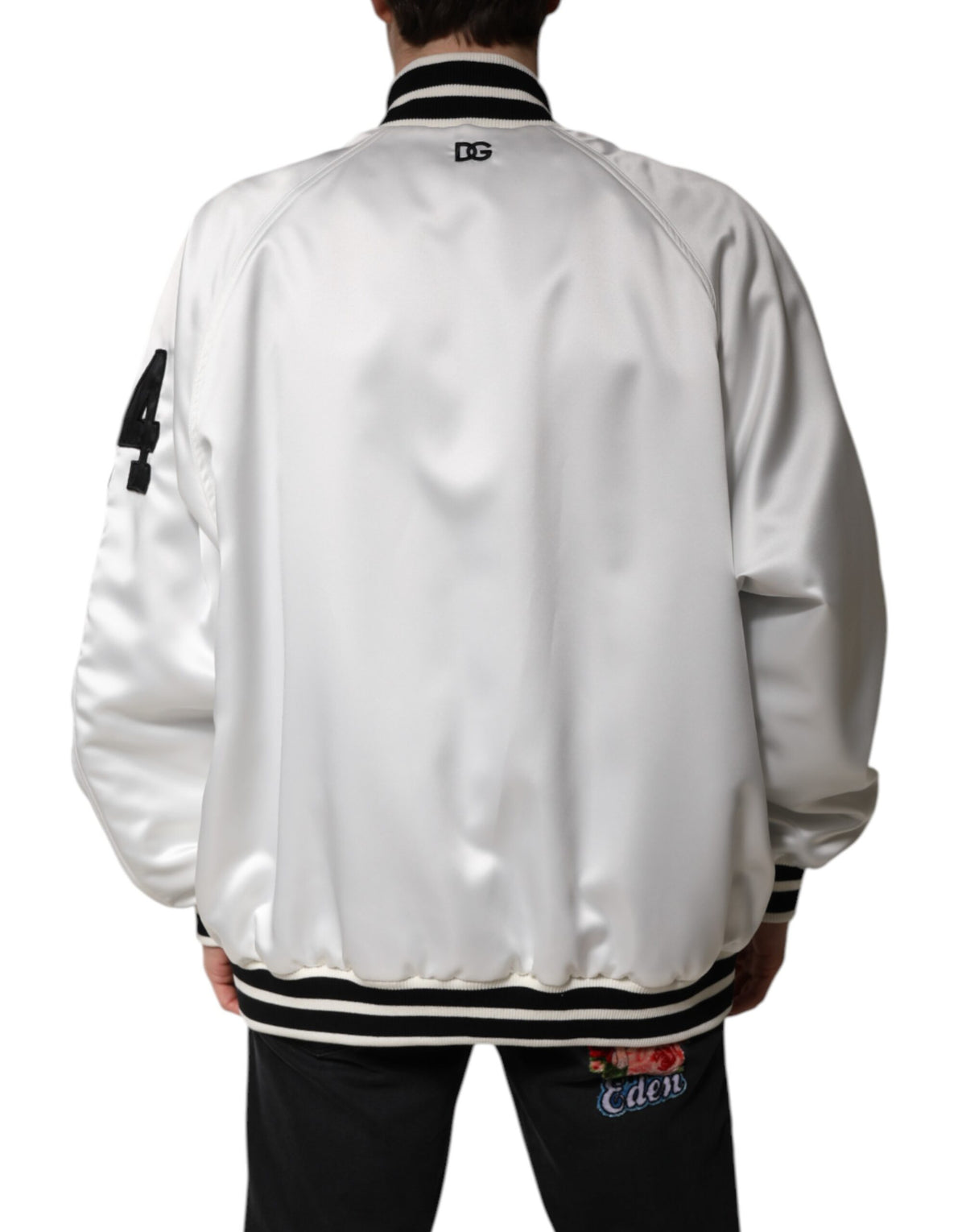New Dolce & Gabbana White DG Logo Jersey Bomber Jacket
