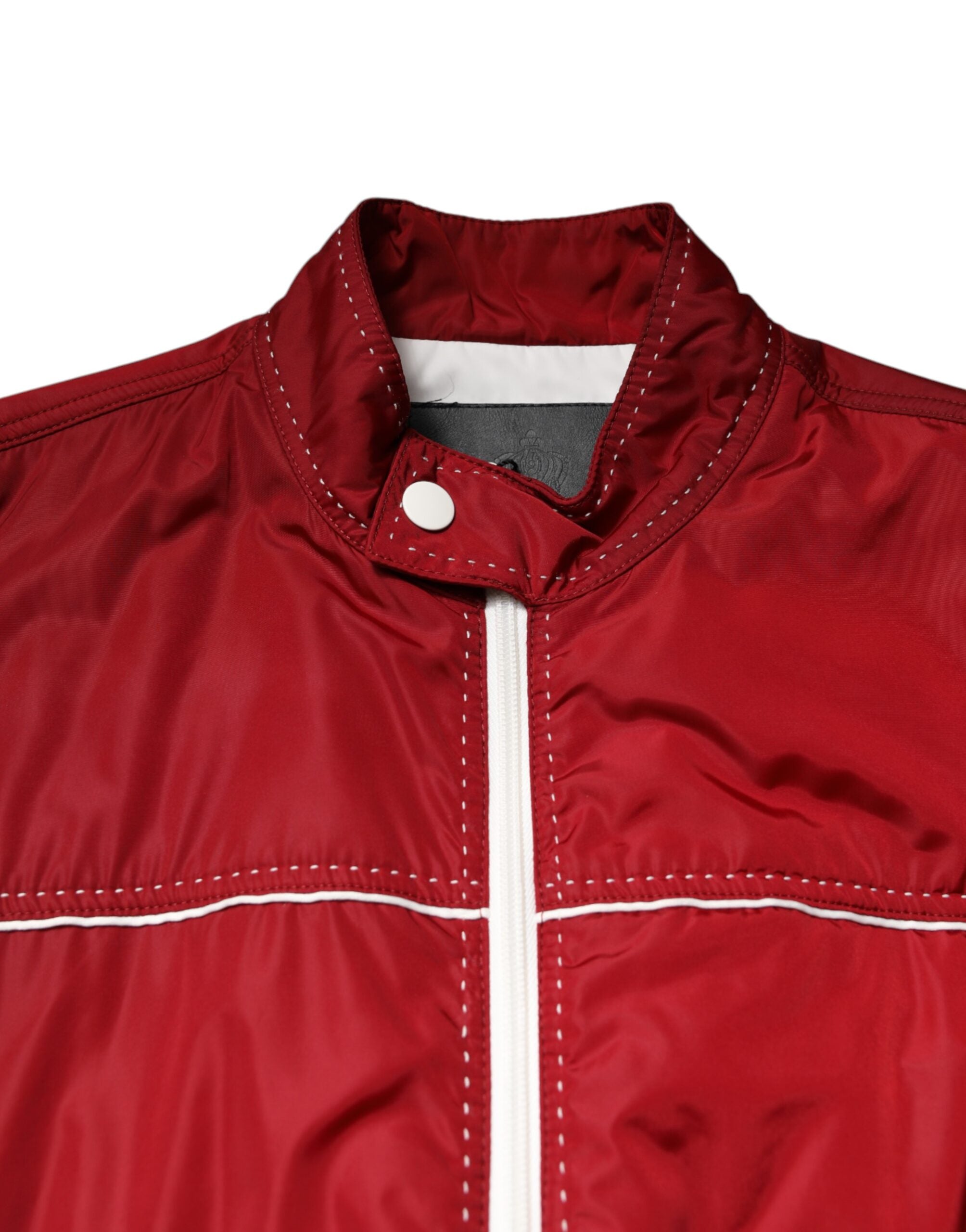 New Dolce & Gabbana Red White Nylon Full Zip Men Bomber Jacket
