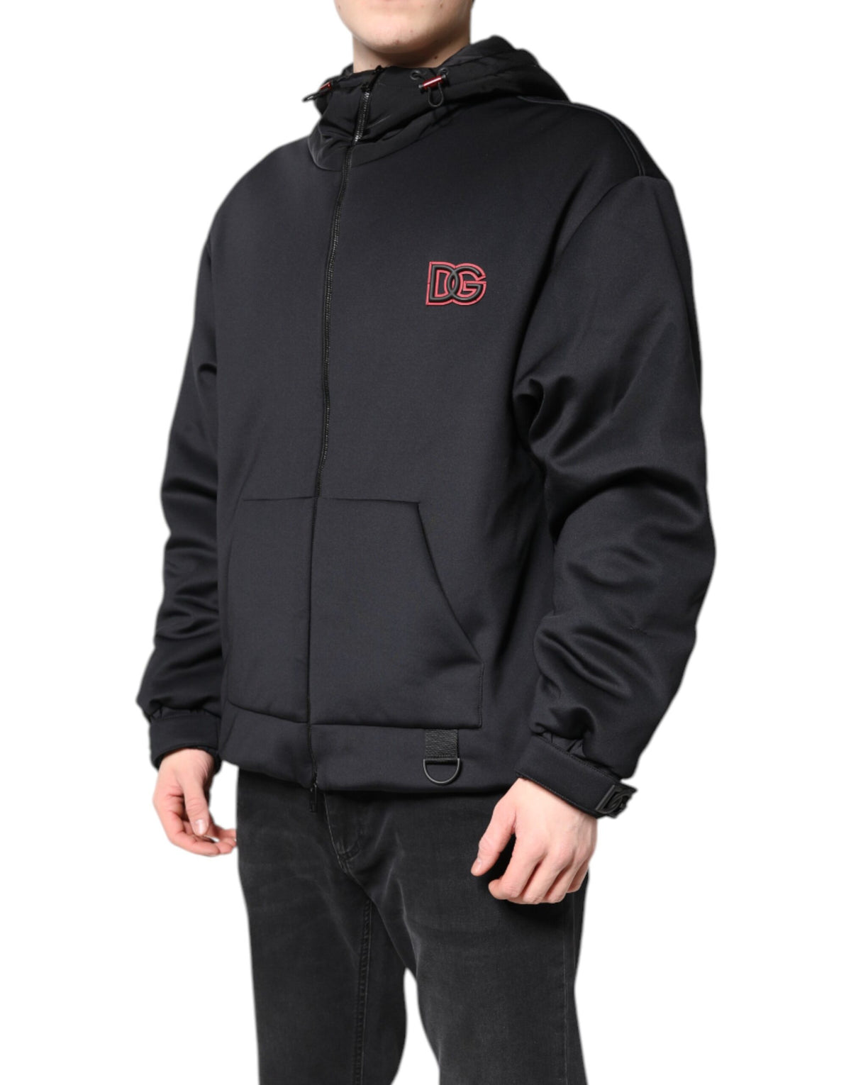 Dolce & Gabbana Black Polyester DG Hooded Full Zip Jacket