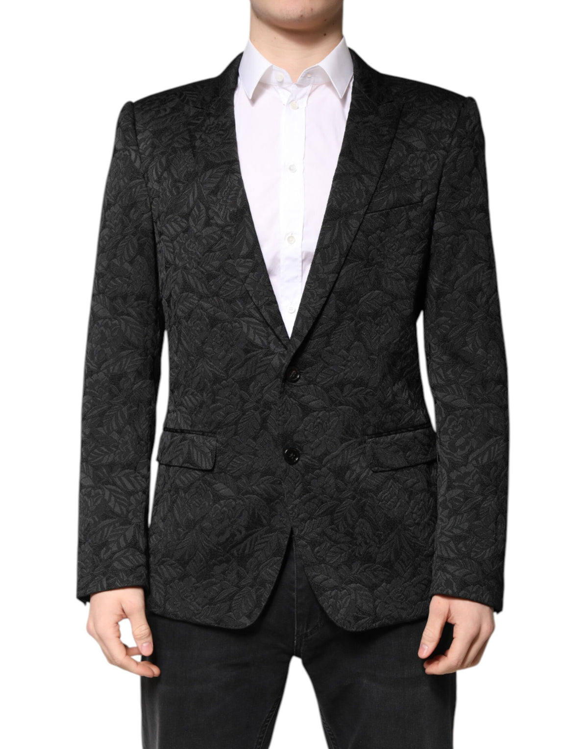 New Dolce & Gabbana Black MARTINI Brocade Single Breasted Blazer