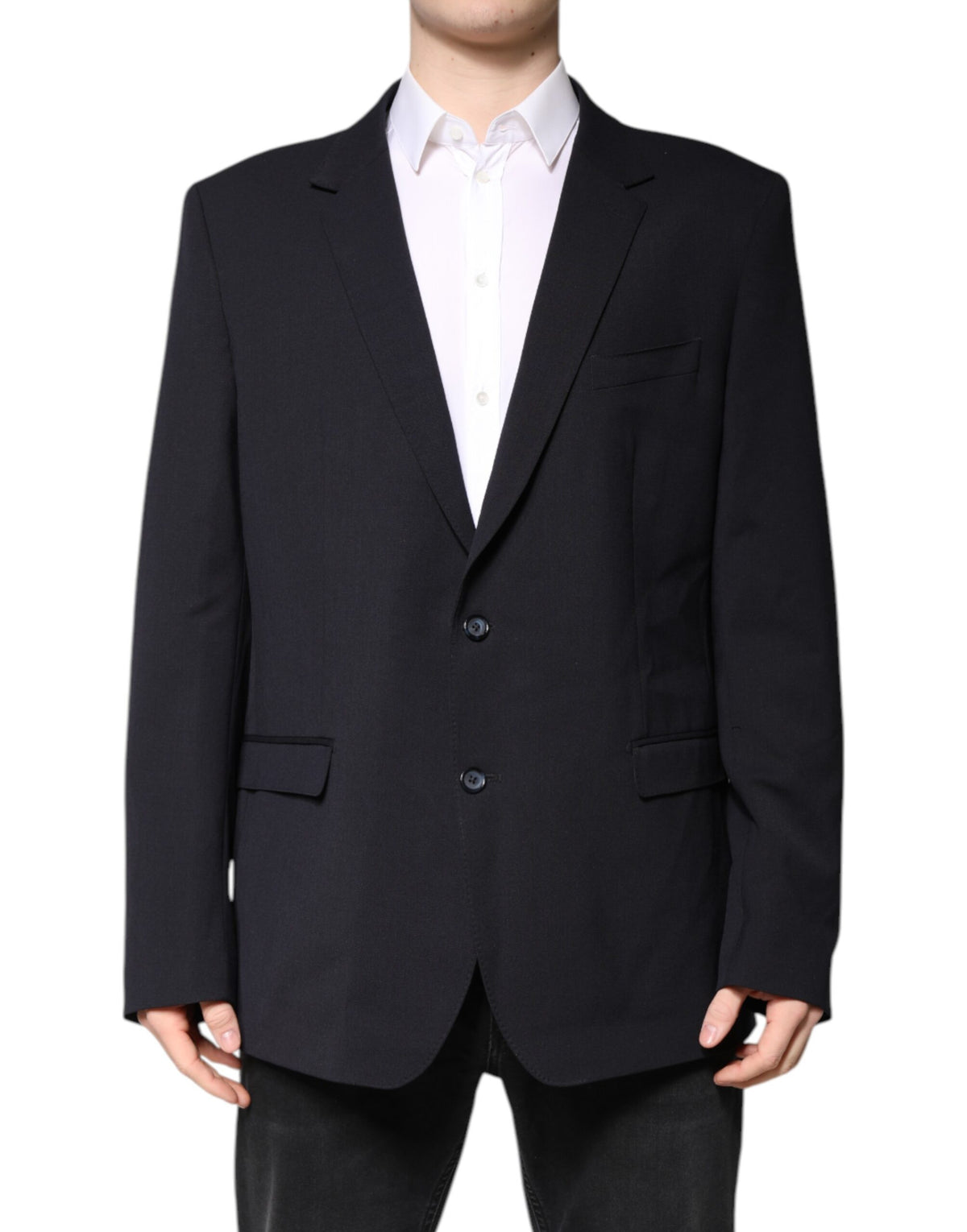 New Dolce & Gabbana Dark Blue Wool Single Breasted Coat Blazer