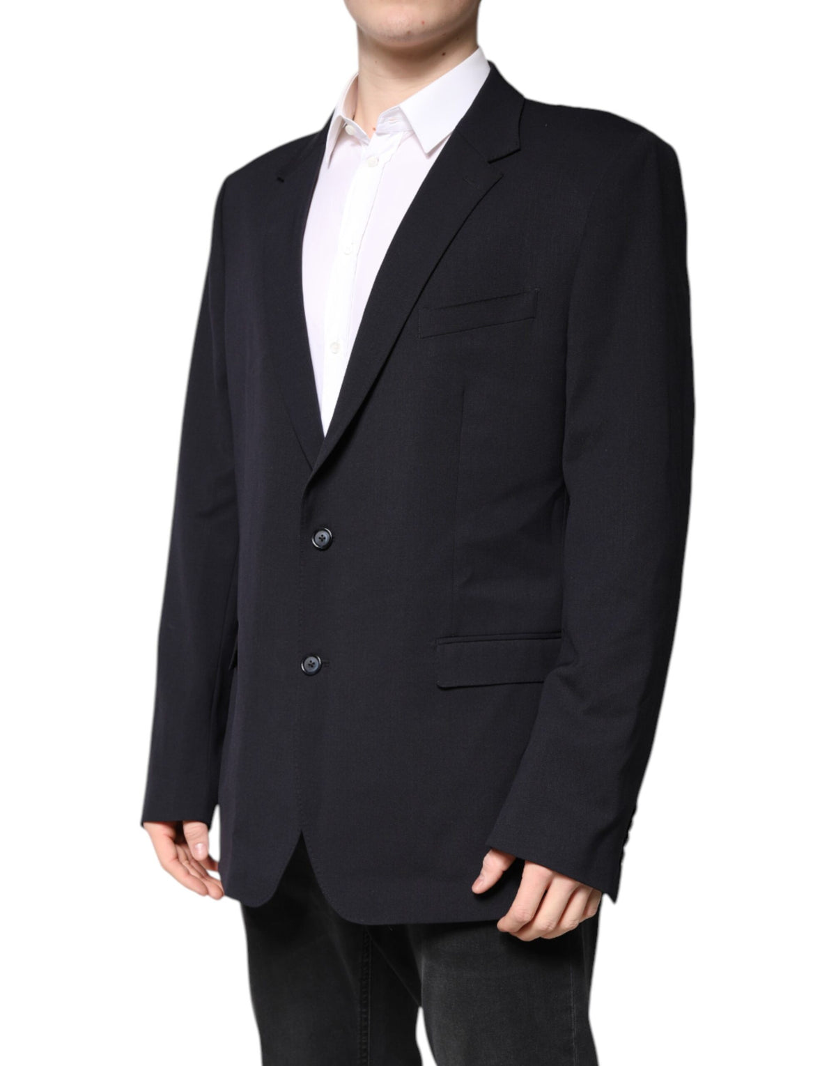New Dolce & Gabbana Dark Blue Wool Single Breasted Coat Blazer