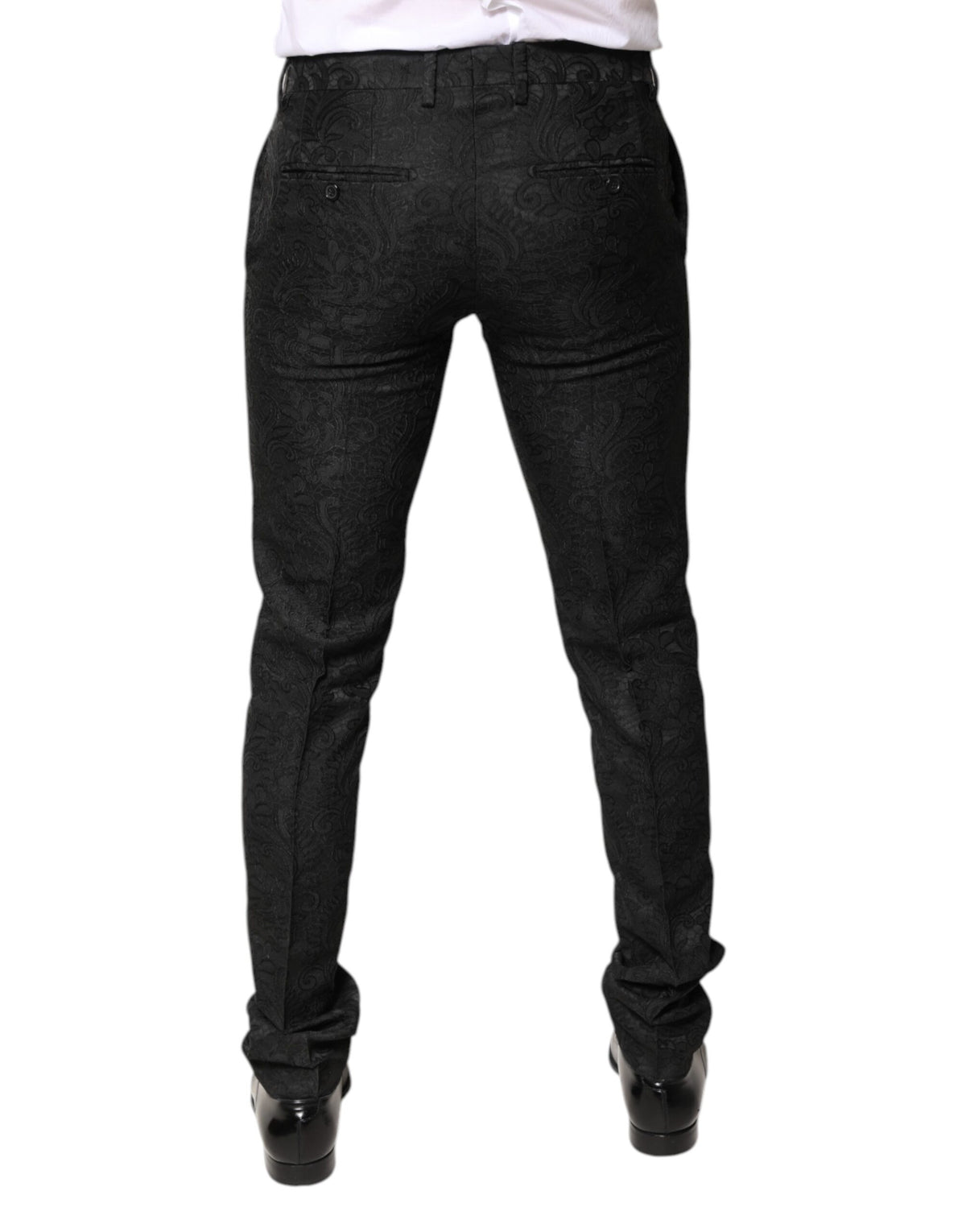 New Dolce & Gabbana Black Floral Jacquard Mid Waist Dress Pants