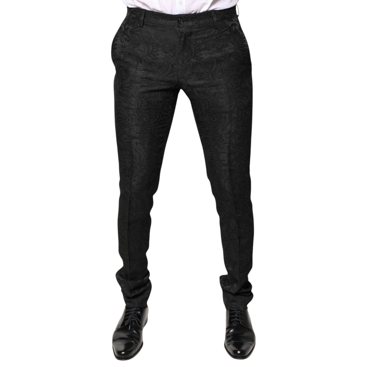 New Dolce & Gabbana Black Floral Jacquard Mid Waist Dress Pants