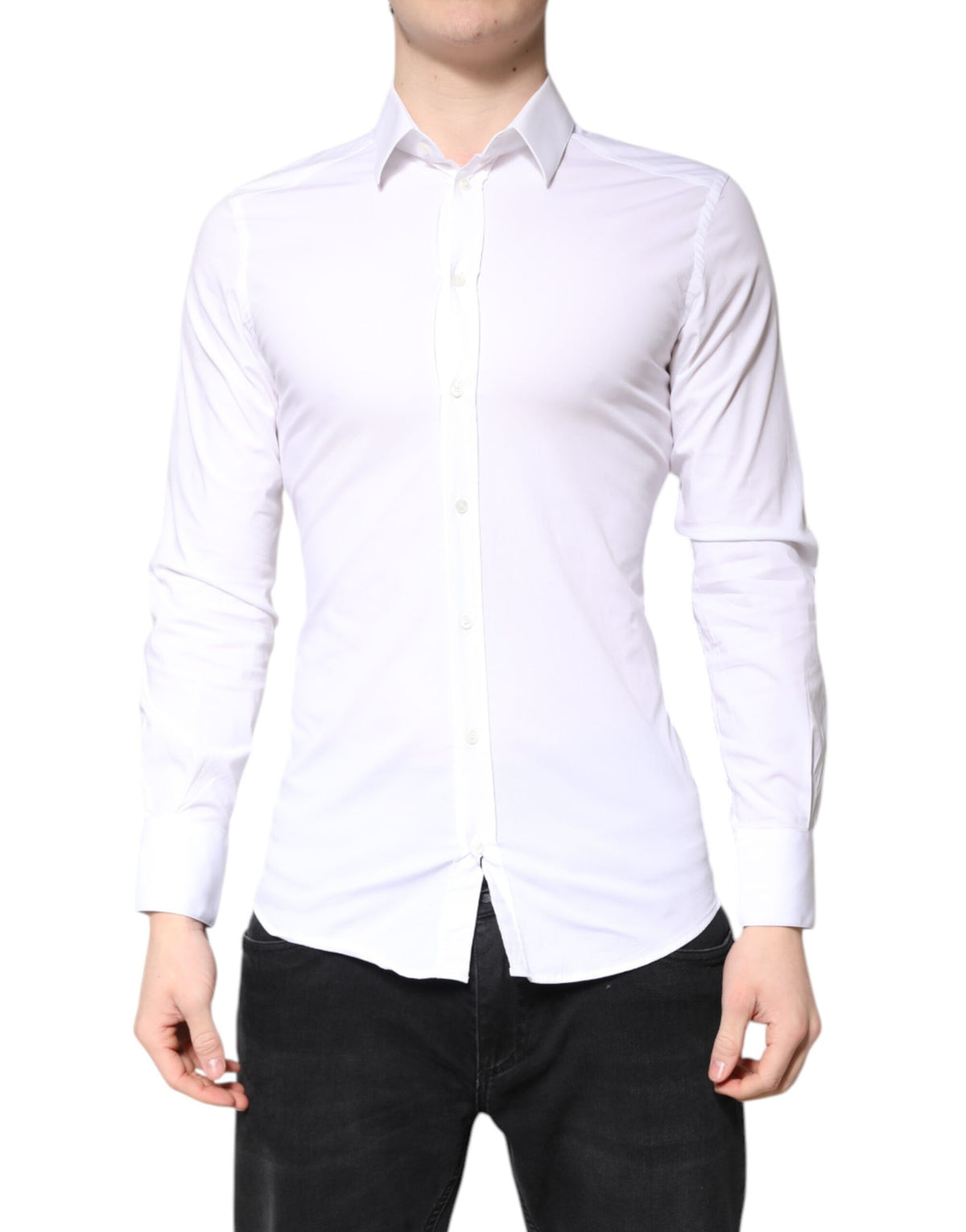 Dolce & Gabbana White Cotton GOLD Dress Formal Collared Shirt
