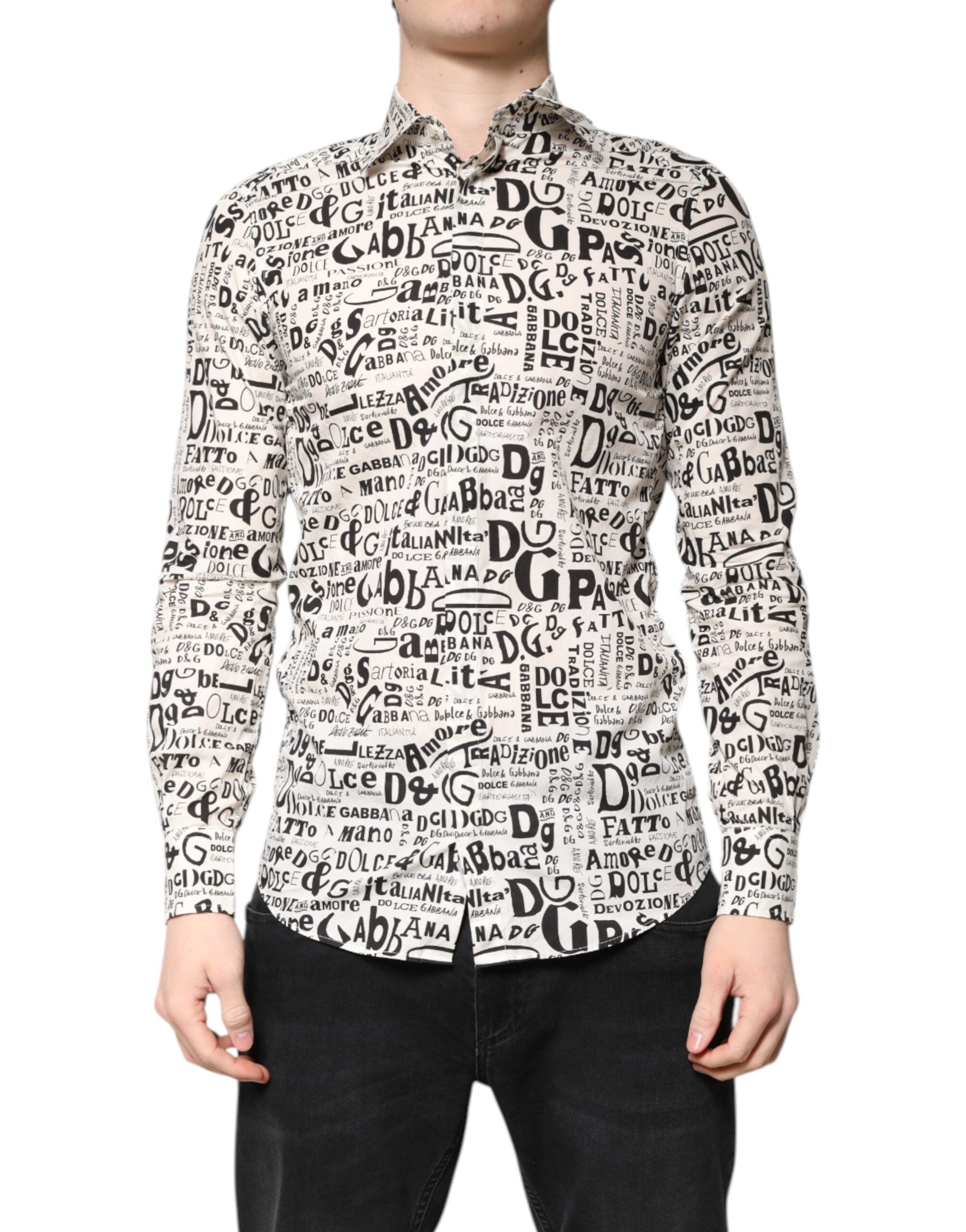 Dolce & Gabbana White Black Logo MARTINI Men Casual Shirt