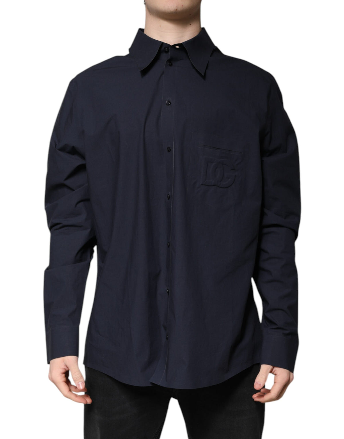New Dolce & Gabbana Dark Blue Cotton Long Sleeve Shirt
