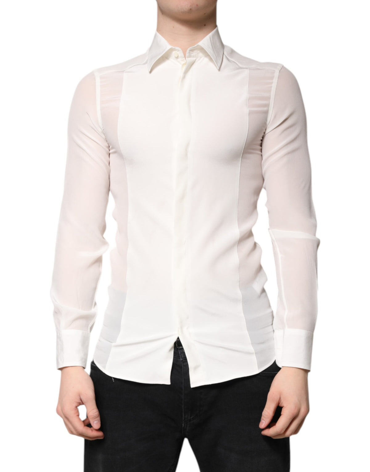 Dolce & Gabbana White Silk GOLD Dress Formal Collared Shirt
