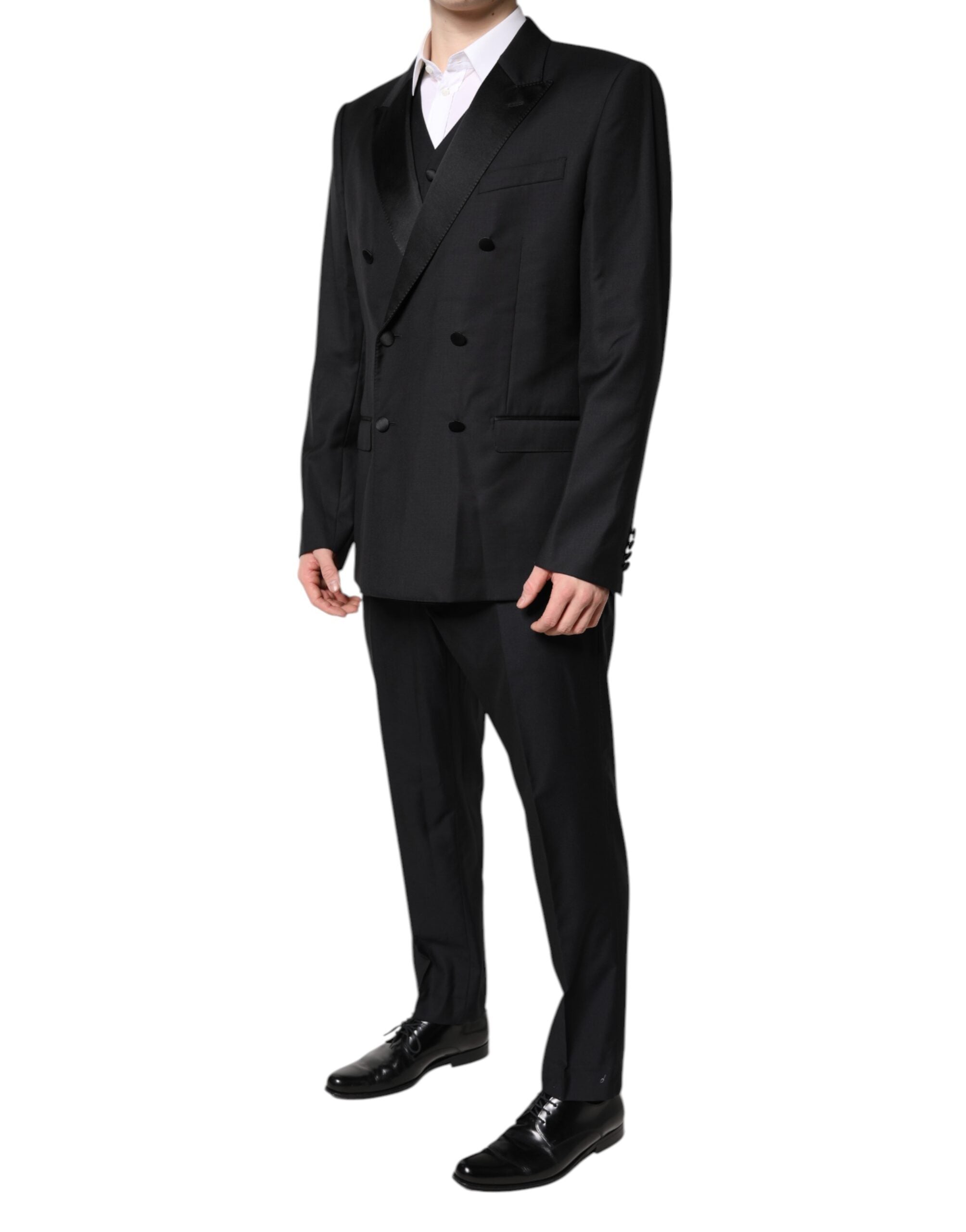 New Dolce & Gabbana Black Double Breasted Formal 3 Piece Suit