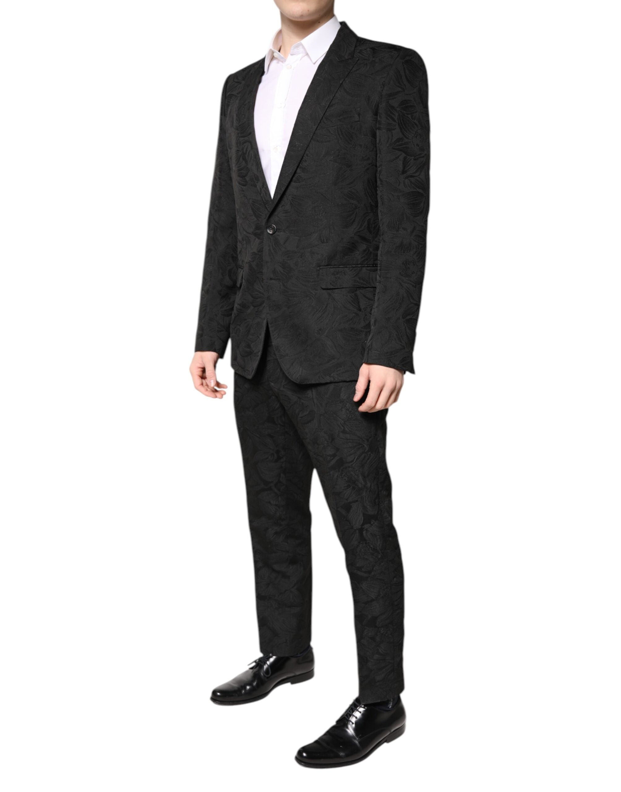 New Dolce & Gabbana Black Polyester Floral Jacquard 2 Piece Suit