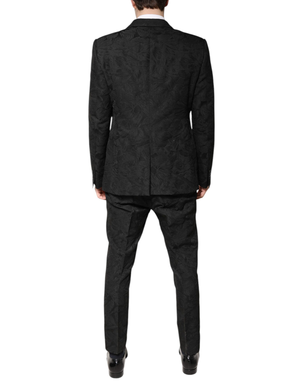 New Dolce & Gabbana Black Floral Jacquard 2 Piece Suit