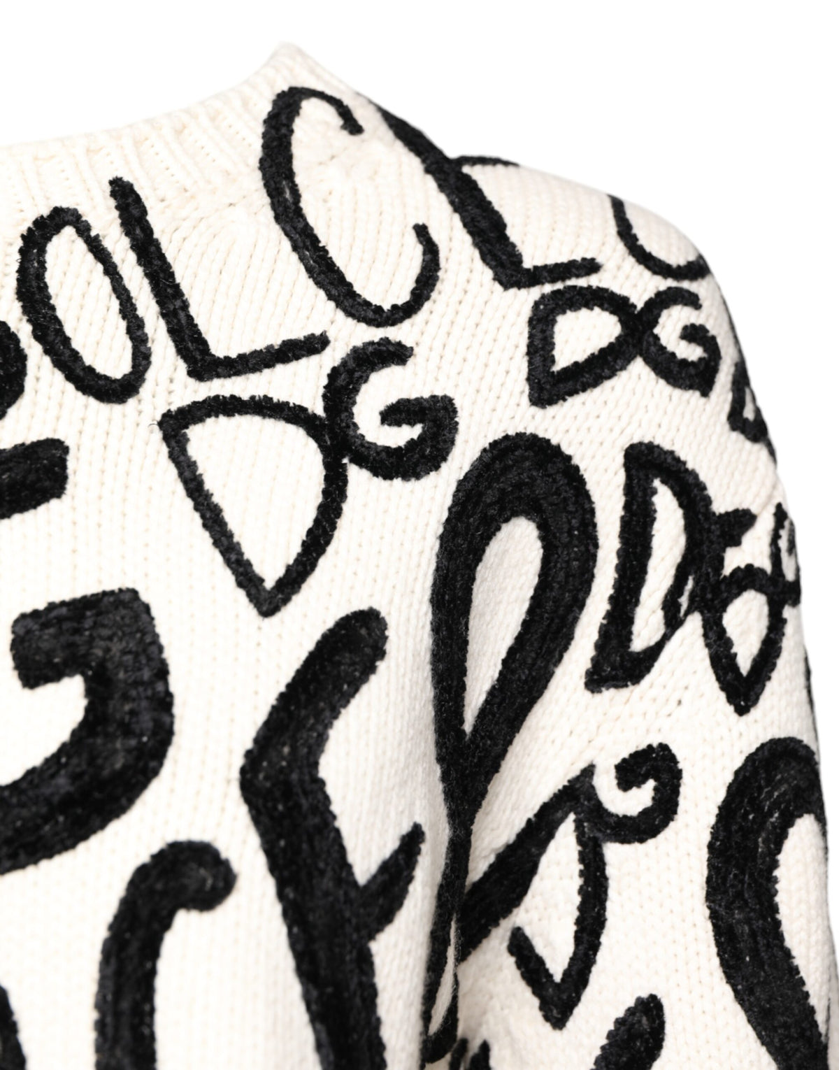 New Dolce & Gabbana White Black Logo Print Women Pullover Sweater