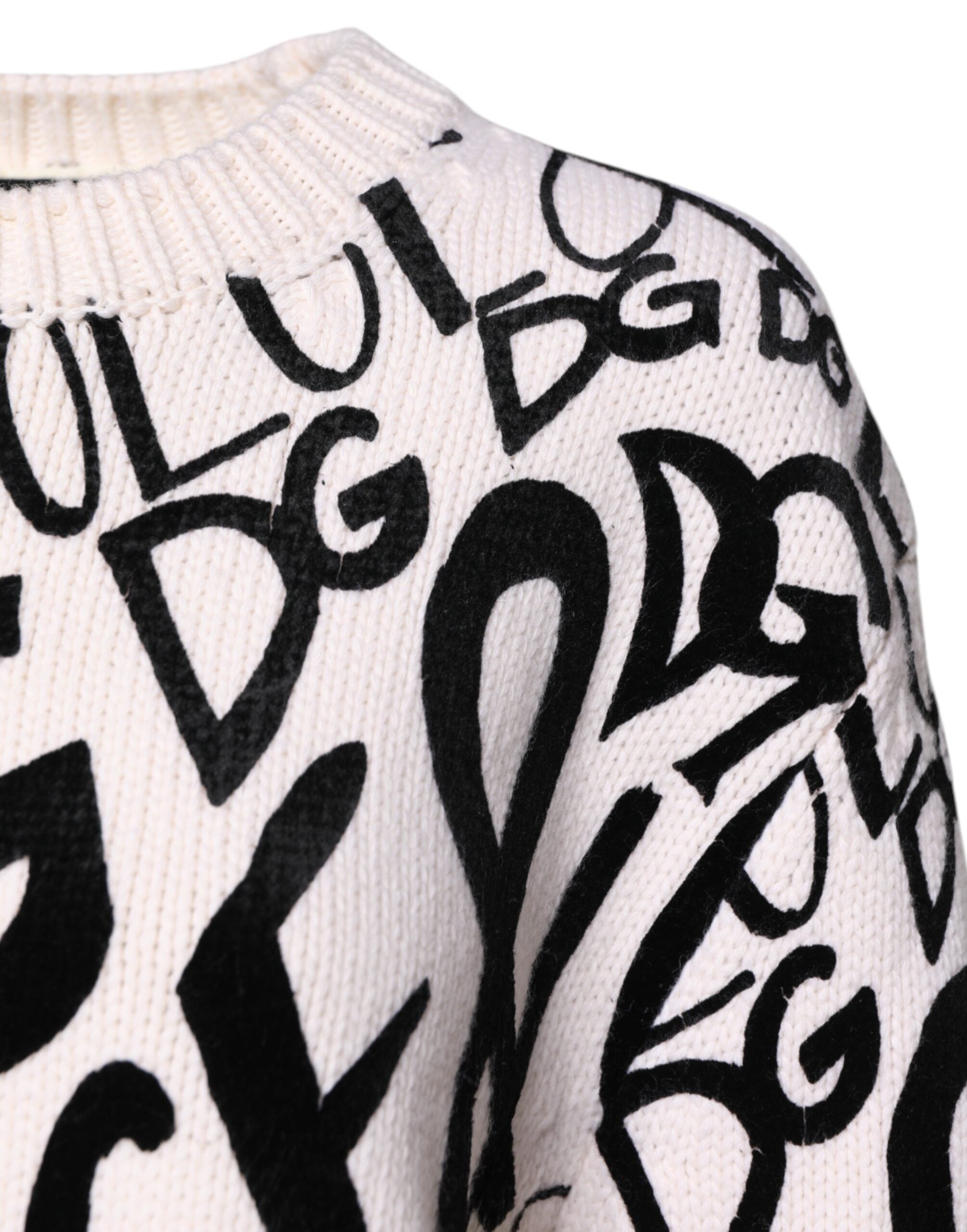 New Dolce & Gabbana White Black Logo Print Women Pullover Sweater