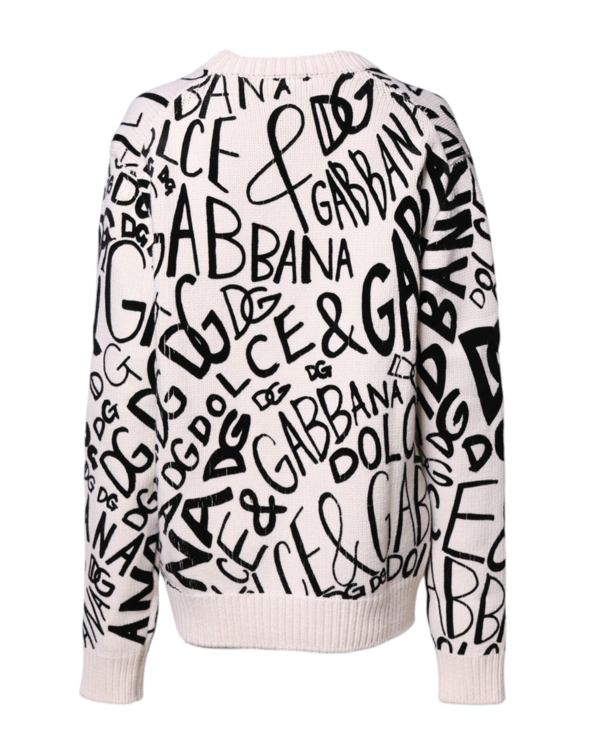 New Dolce & Gabbana White Black Logo Print Women Pullover Sweater