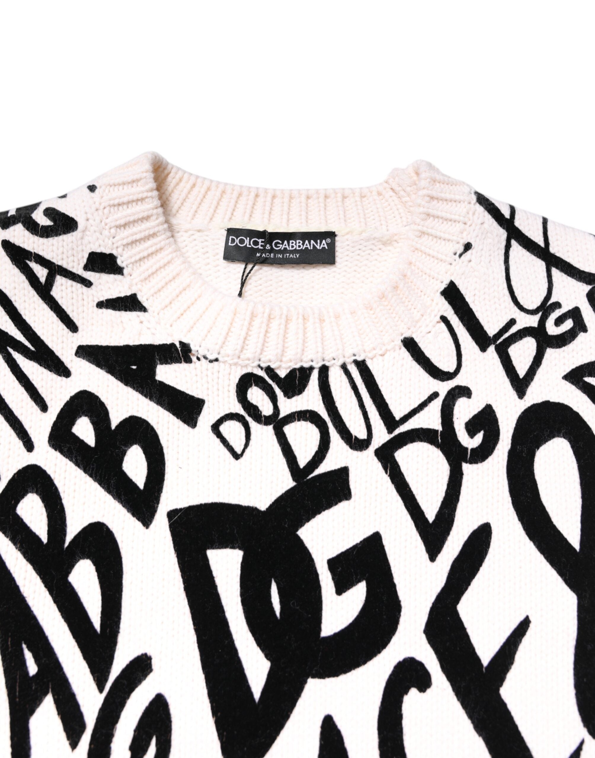 New Dolce & Gabbana White Black Logo Print Women Pullover Sweater