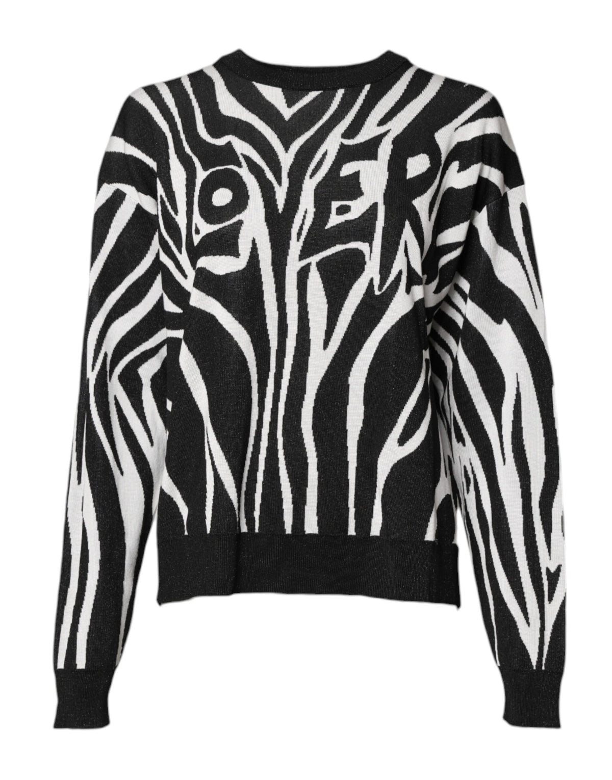 New Dolce & Gabbana Black White Print Women Pullover Sweater
