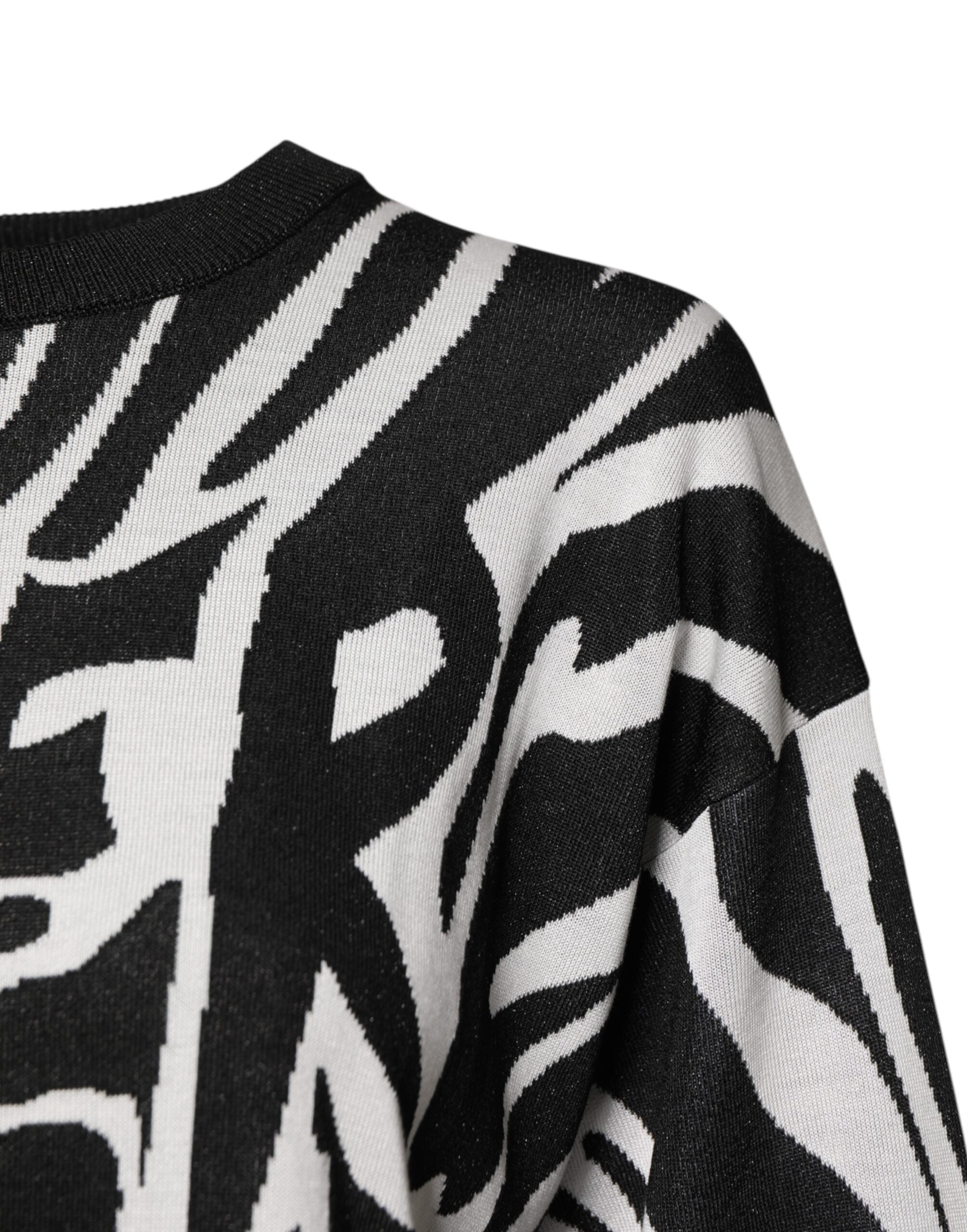 New Dolce & Gabbana Black White Print Women Pullover Sweater