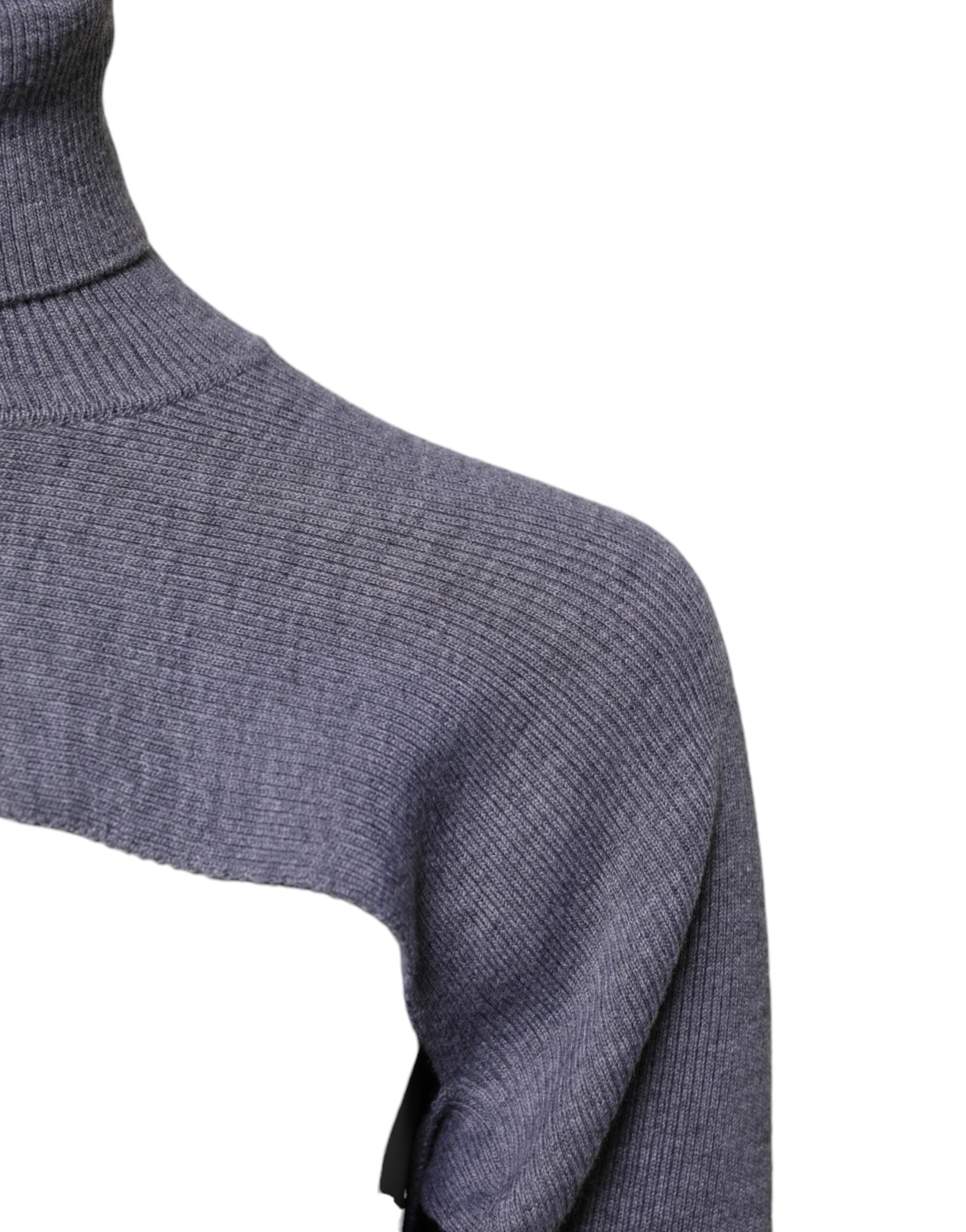 New Dolce & Gabbana Gray Wool Knit Turtleneck Cropped Top Sweater