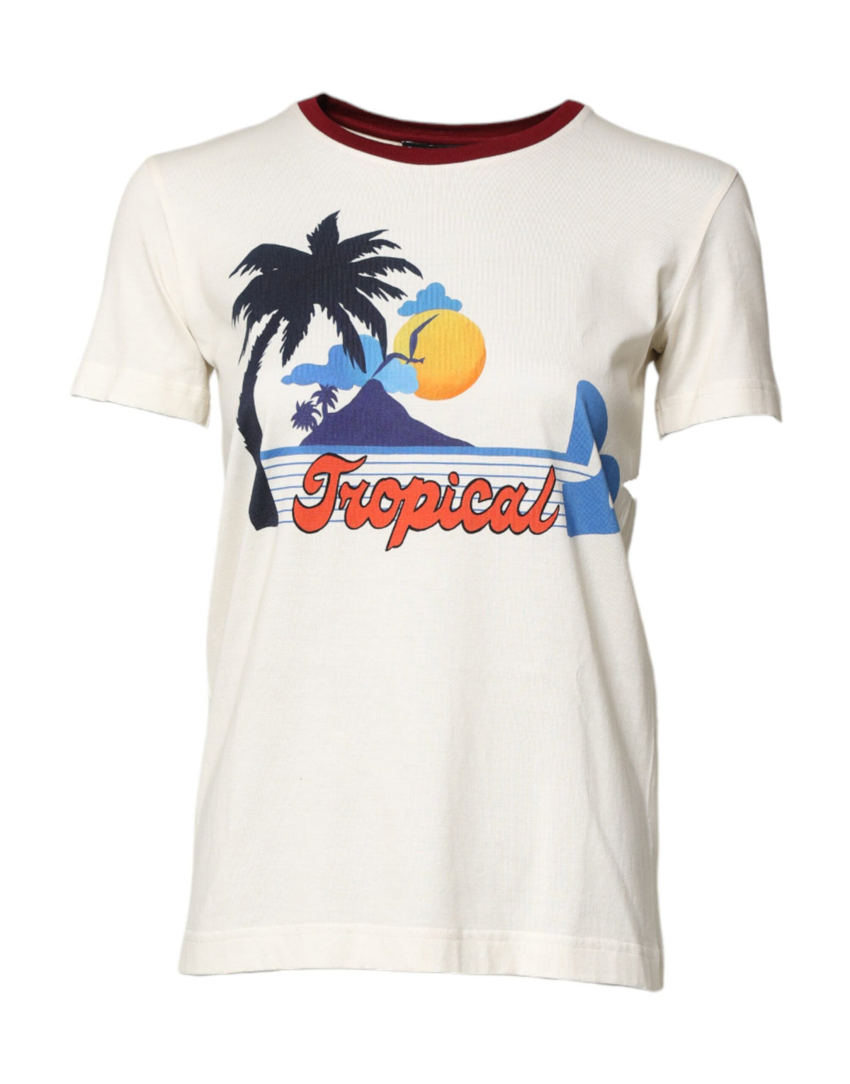 New Dolce & Gabbana White Cotton Print Short Sleeves Top T-shirt