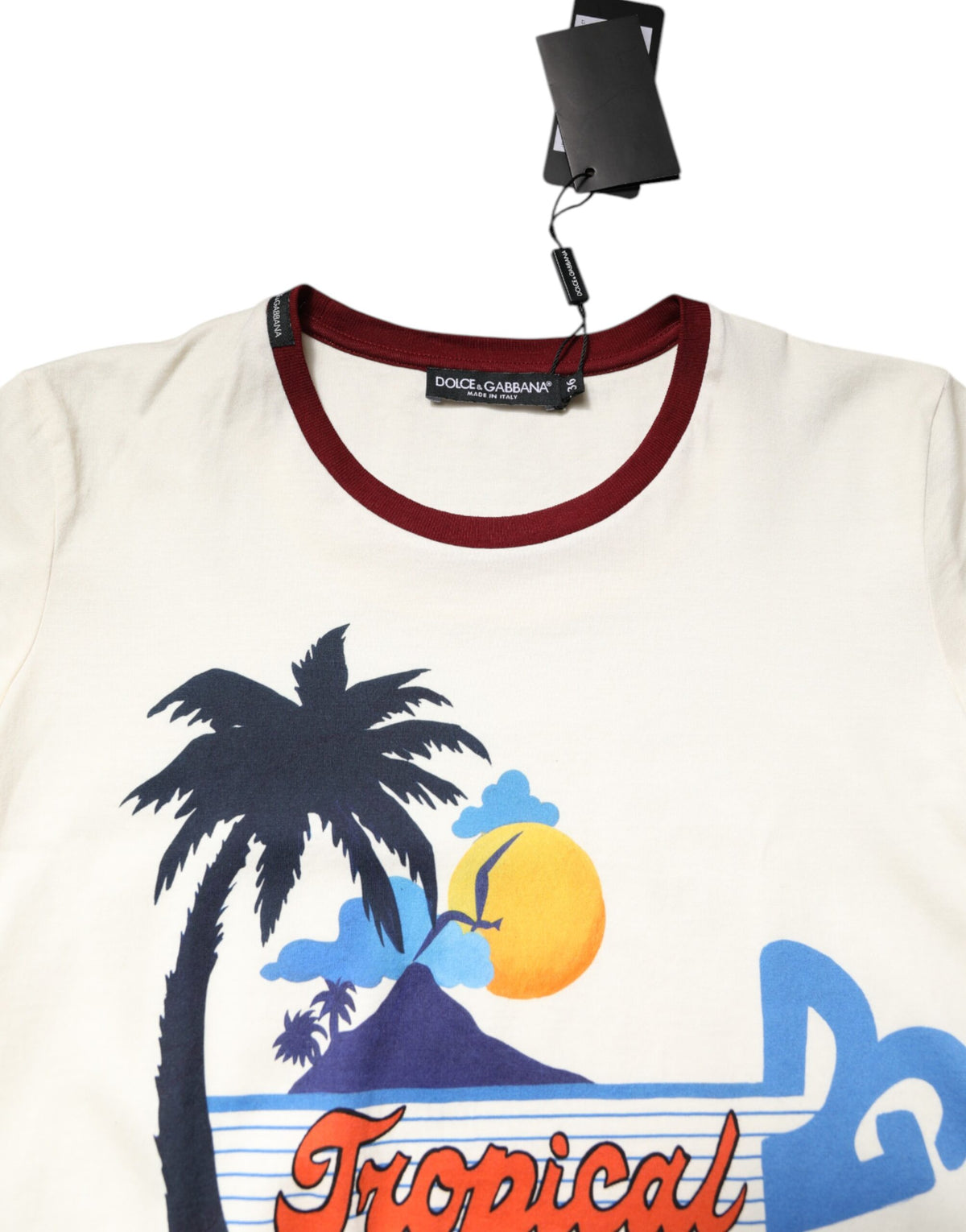 New Dolce & Gabbana White Cotton Print Short Sleeves Top T-shirt