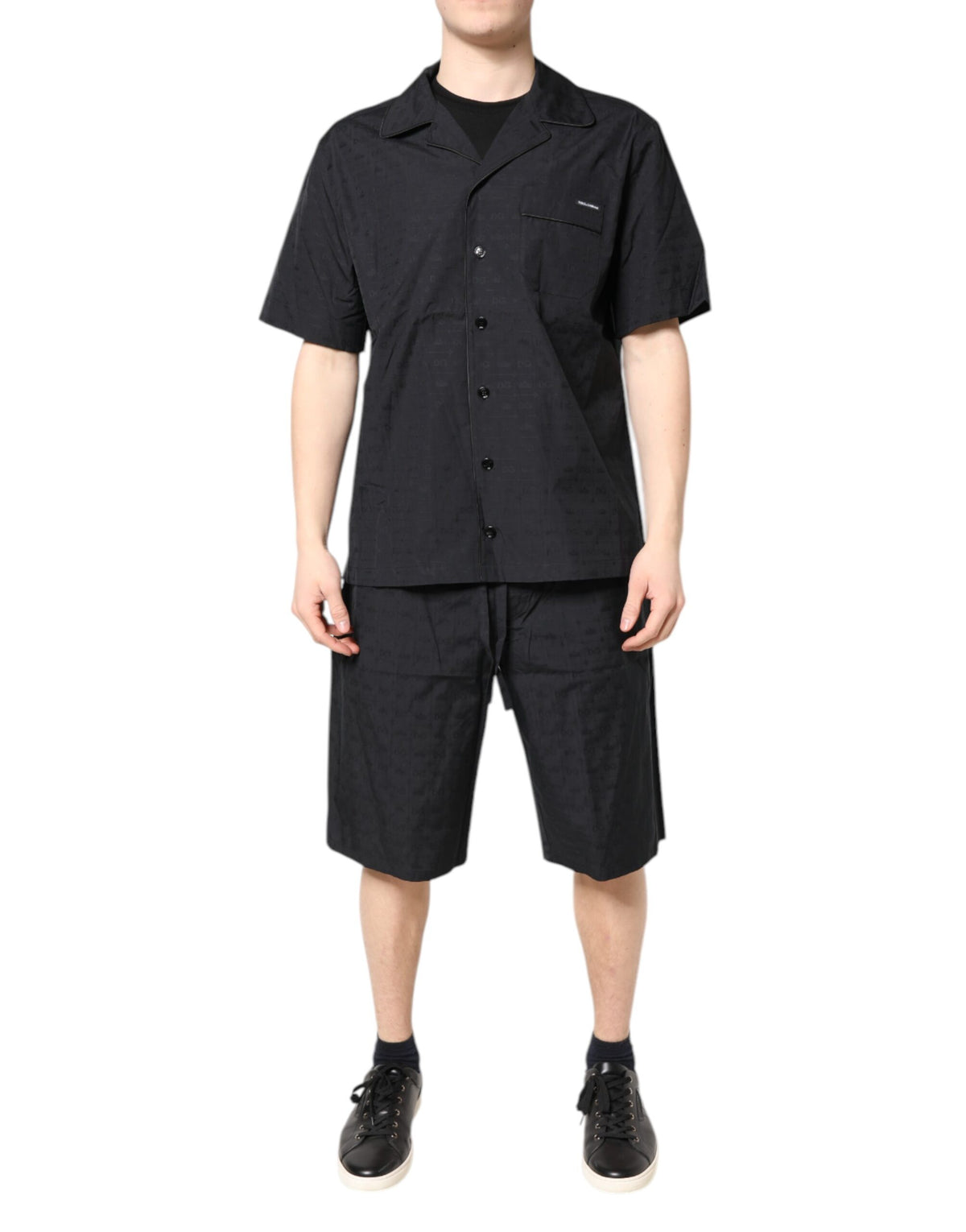 New Dolce & Gabbana Black Cotton Men Pajama Set Sleepwear
