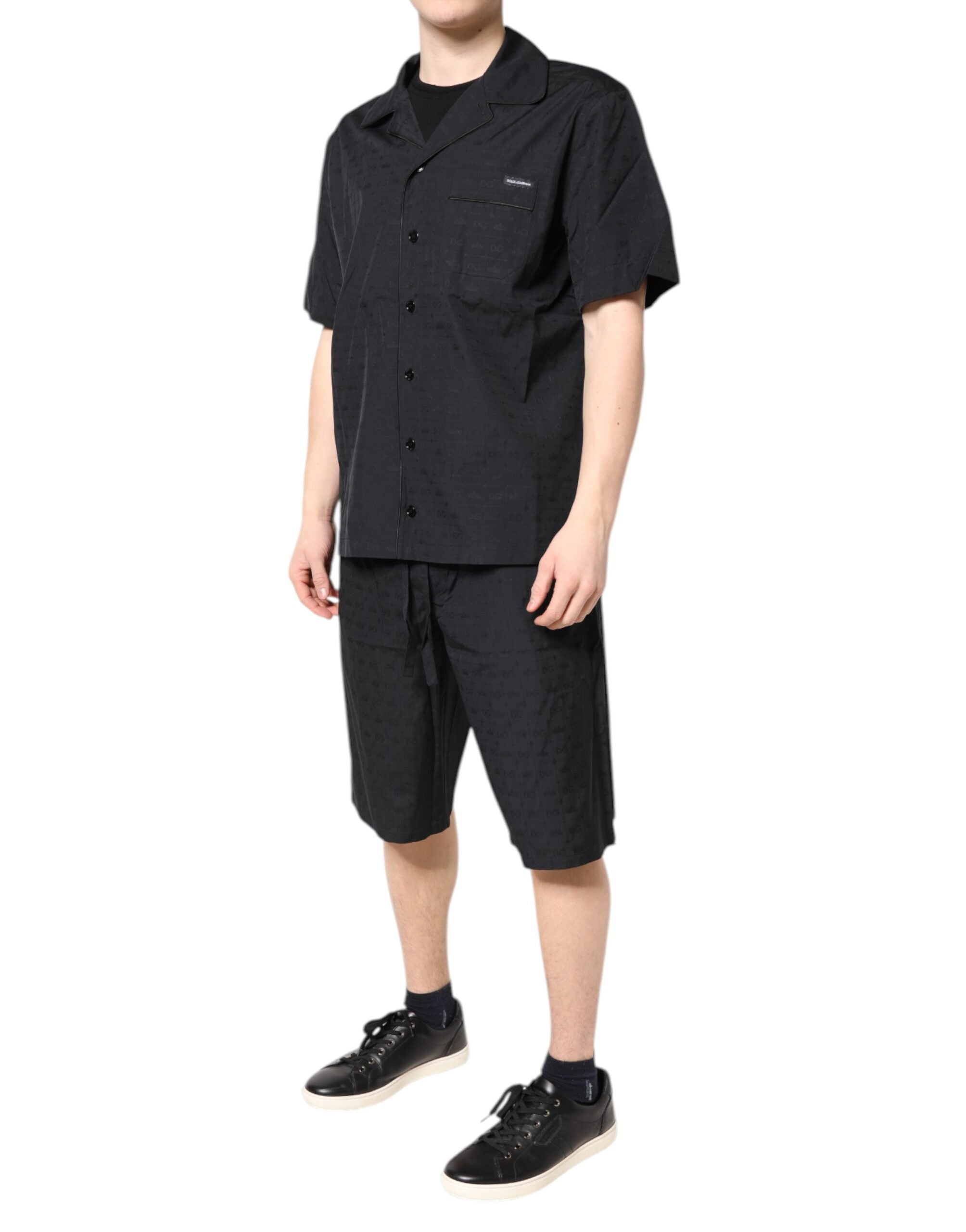 New Dolce & Gabbana Black Cotton Men Pajama Set Sleepwear