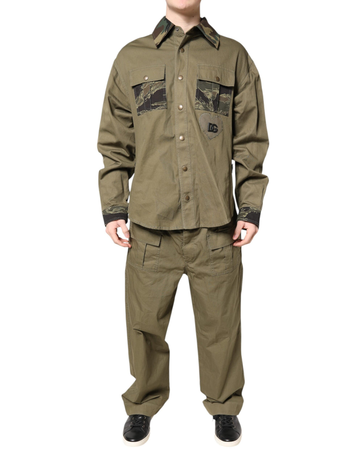 New Dolce & Gabbana Brown Cotton Stretch Shirt Pants Casual Set