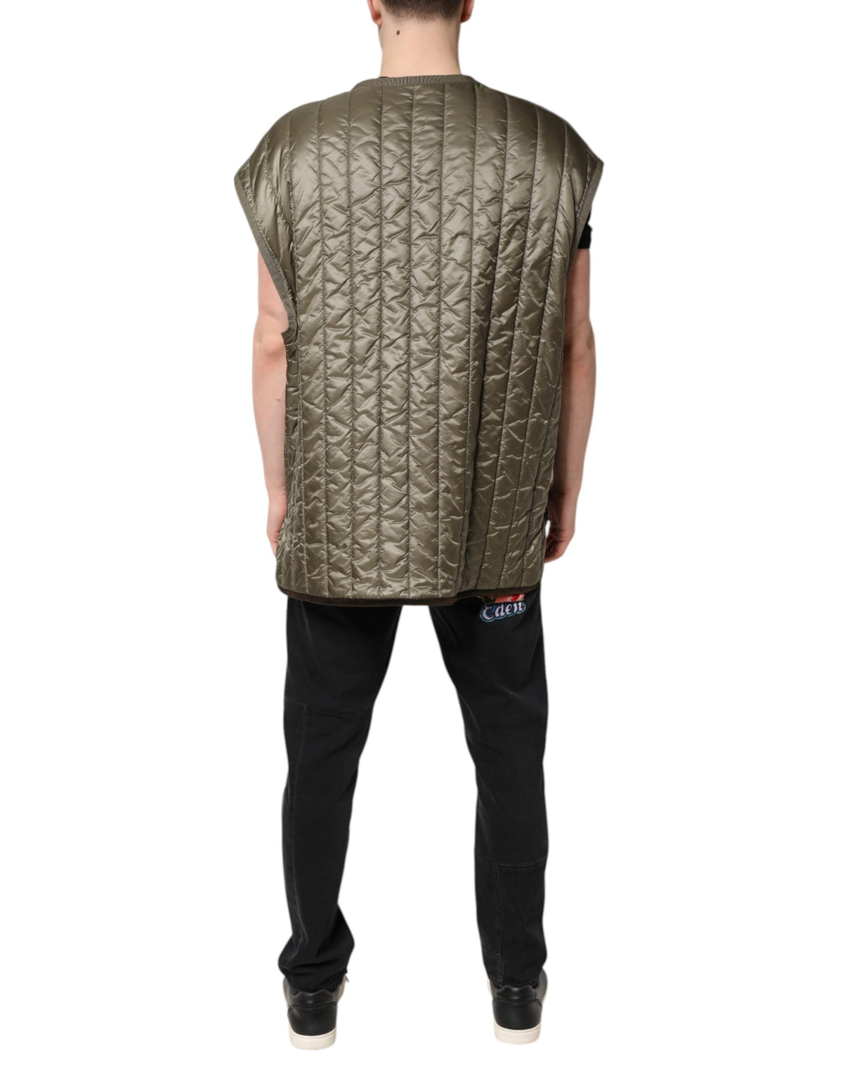 New Dolce & Gabbana Brown Logo Plaque Quilted Vest Jacket