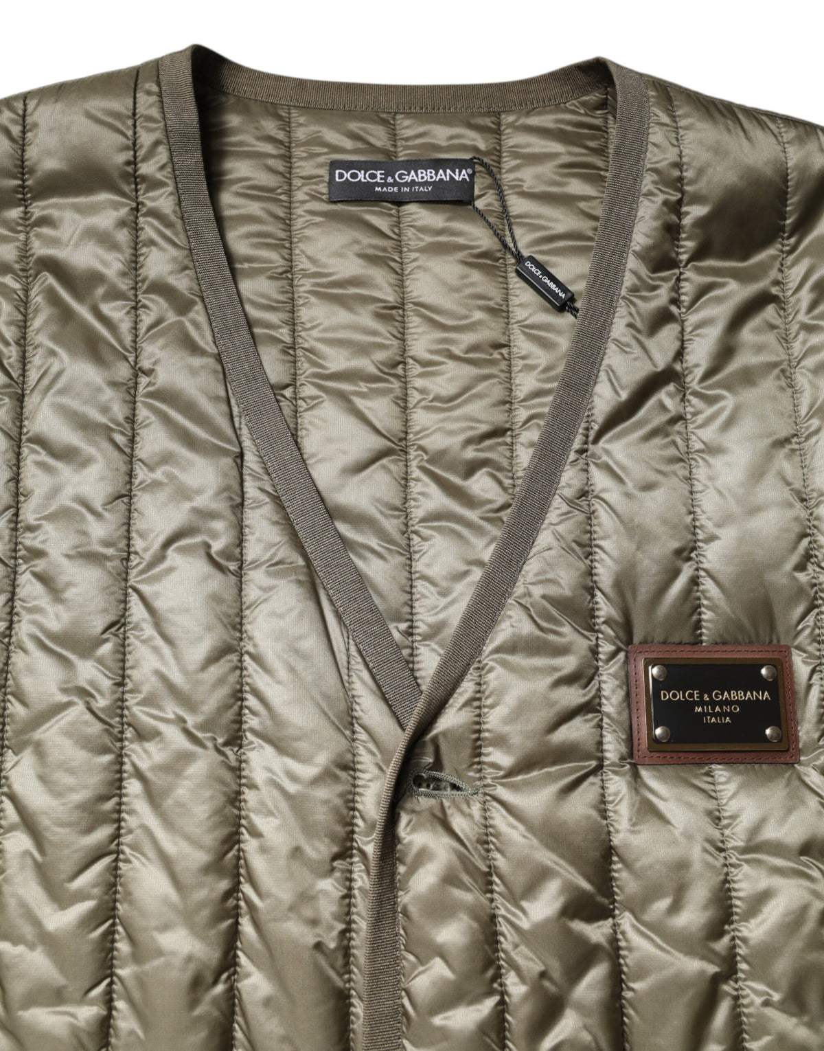 New Dolce & Gabbana Brown Logo Plaque Quilted Vest Jacket
