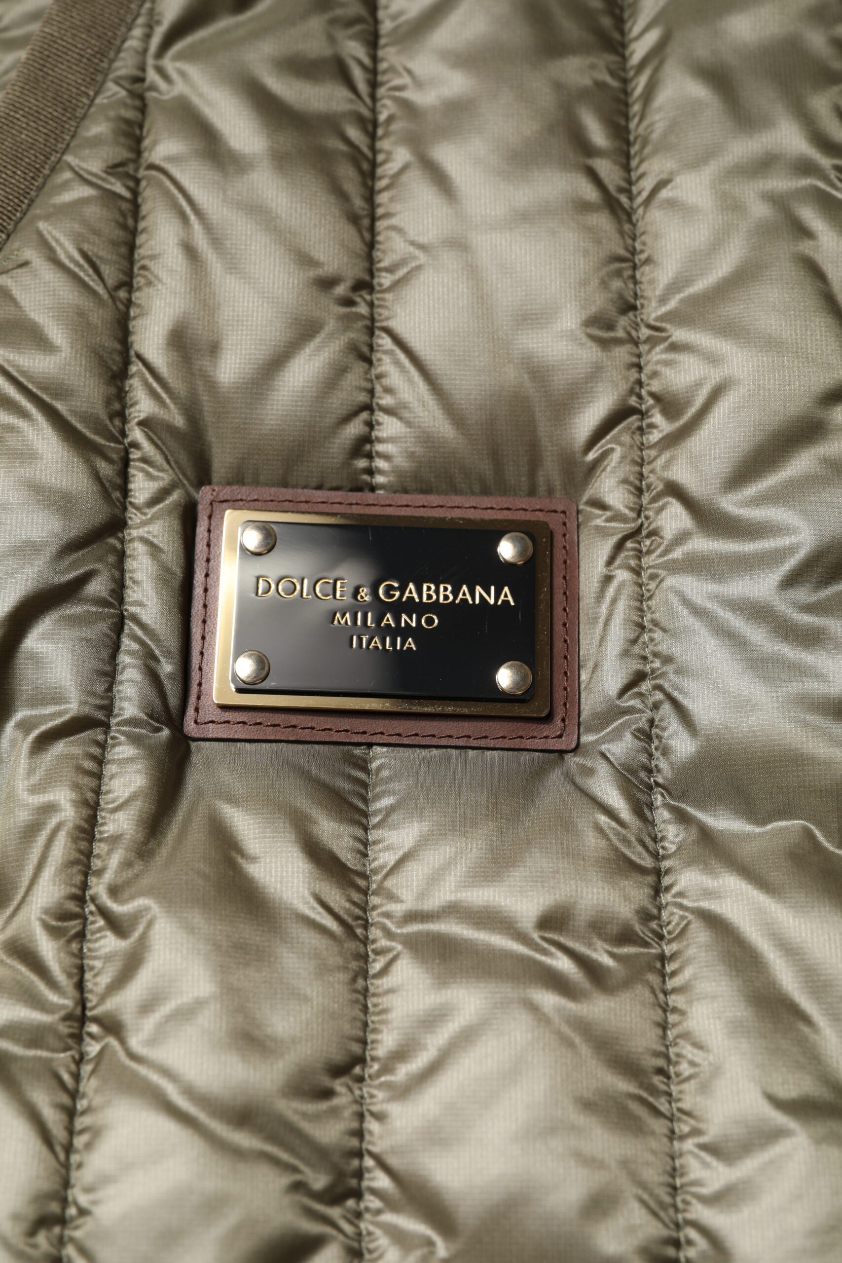 New Dolce & Gabbana Brown Logo Plaque Quilted Vest Jacket