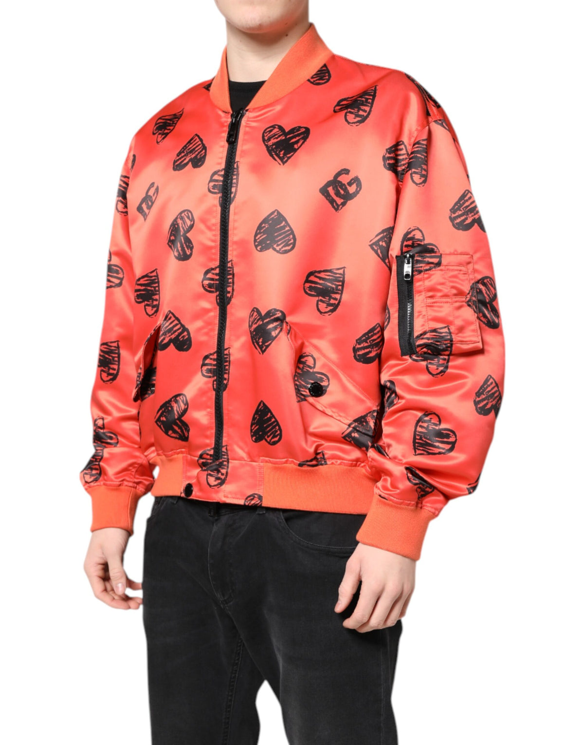 Pre-Owned Dolce & Gabbana Orange DG Heart Full Zip Men Bomber Jacket