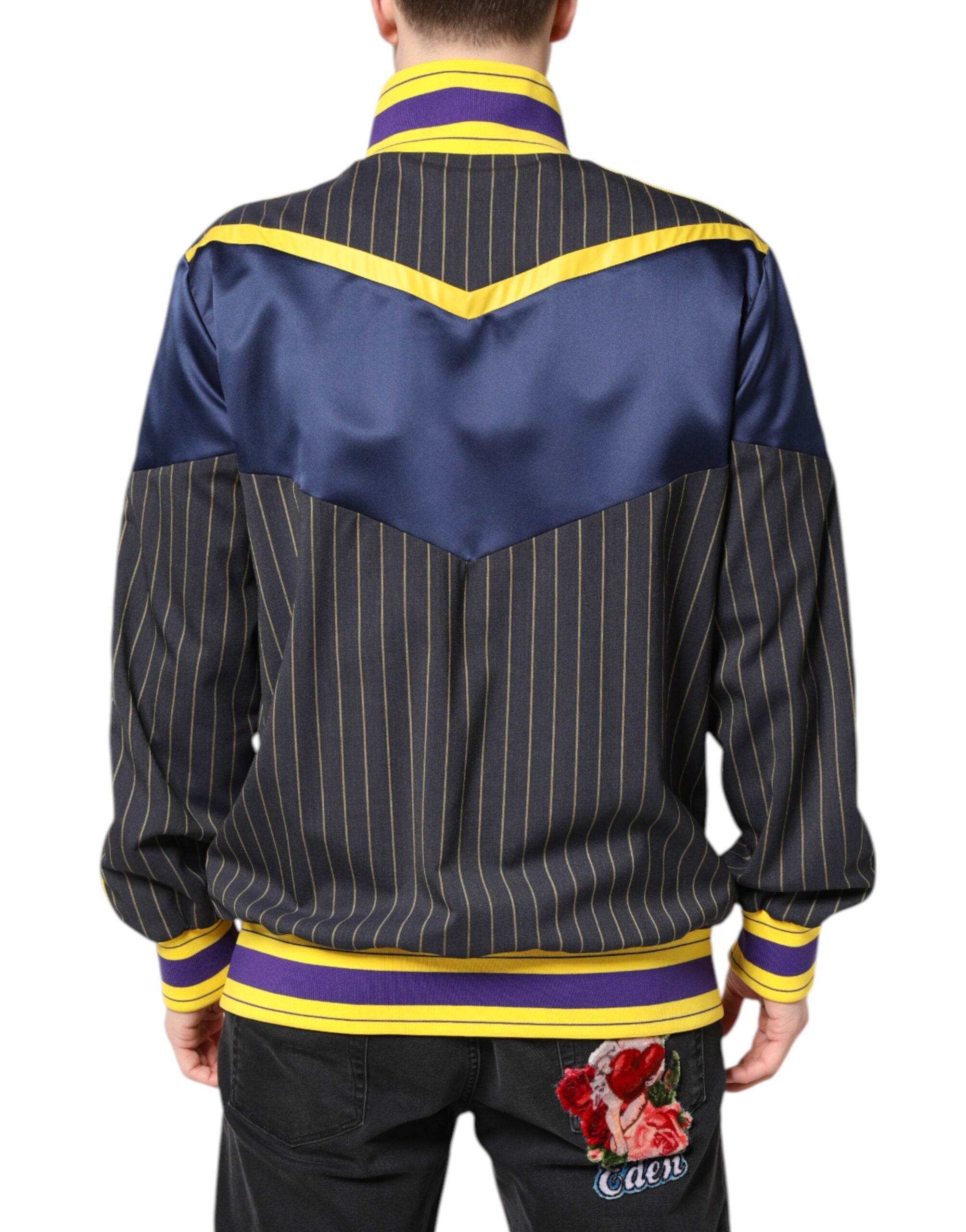 New Dolce & Gabbana Black Striped Logo Full Zip Bomber Jacket