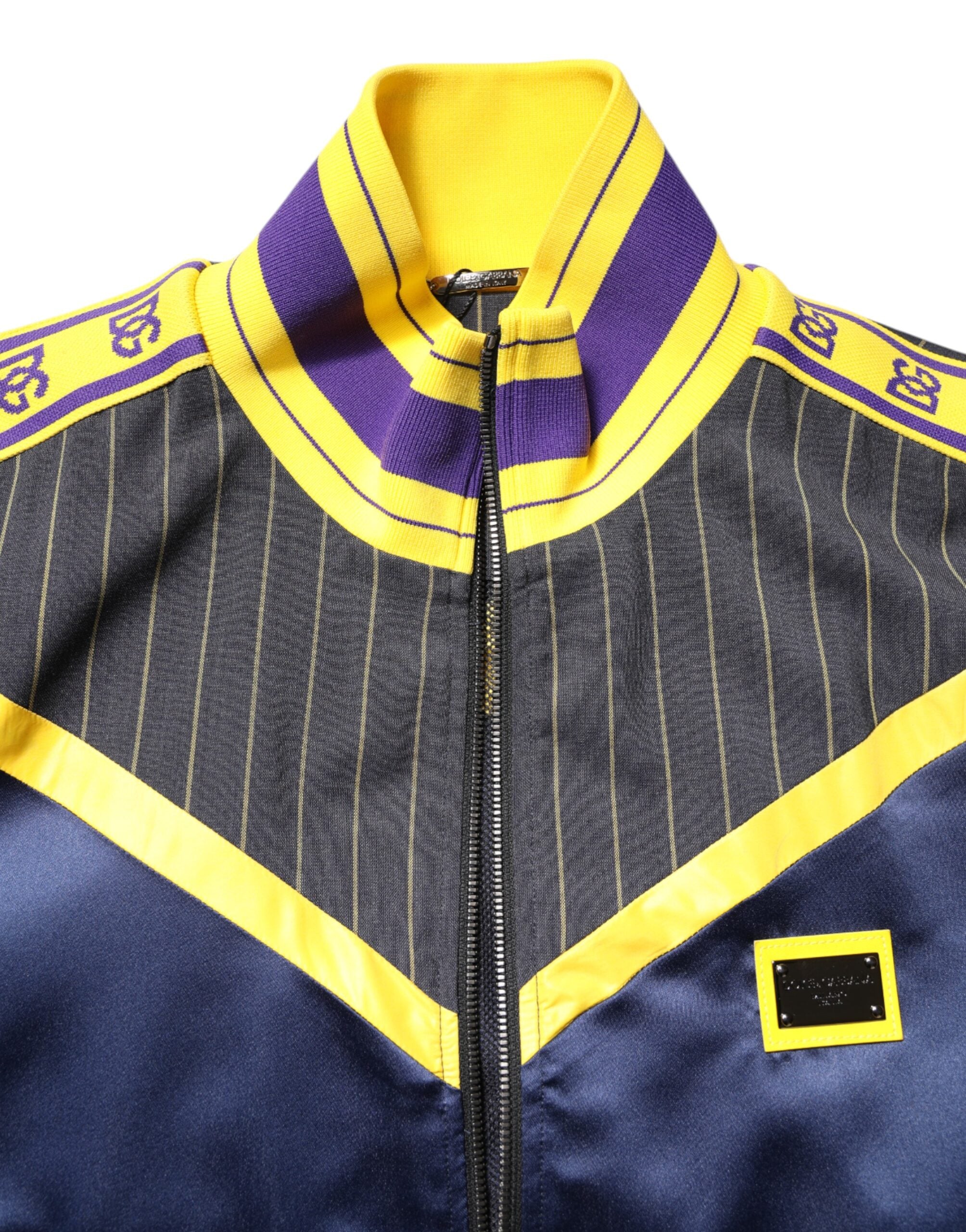 New Dolce & Gabbana Black Striped Logo Full Zip Bomber Jacket