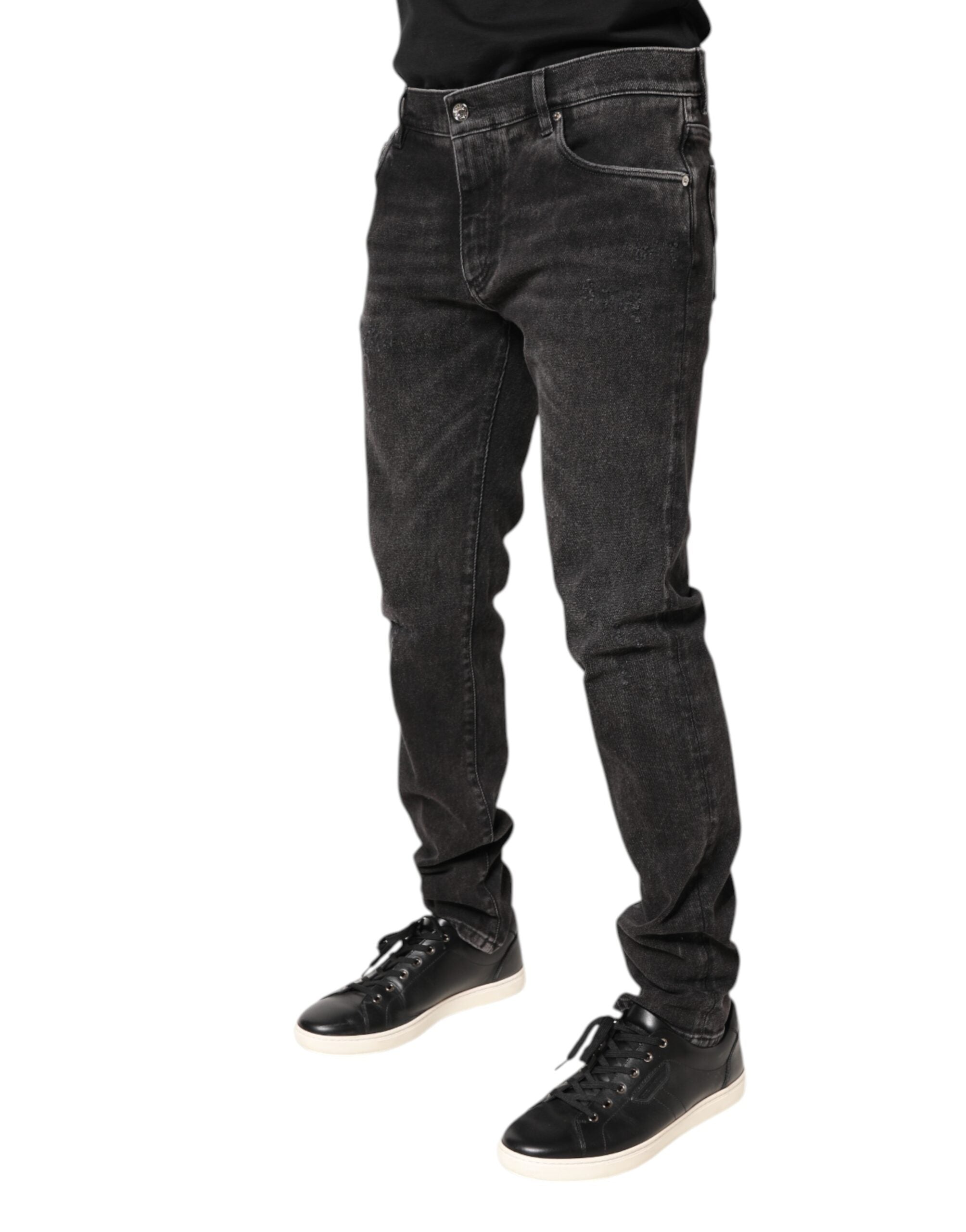 New Dolce & Gabbana Gray Washed Cotton Skinny Denim Jeans
