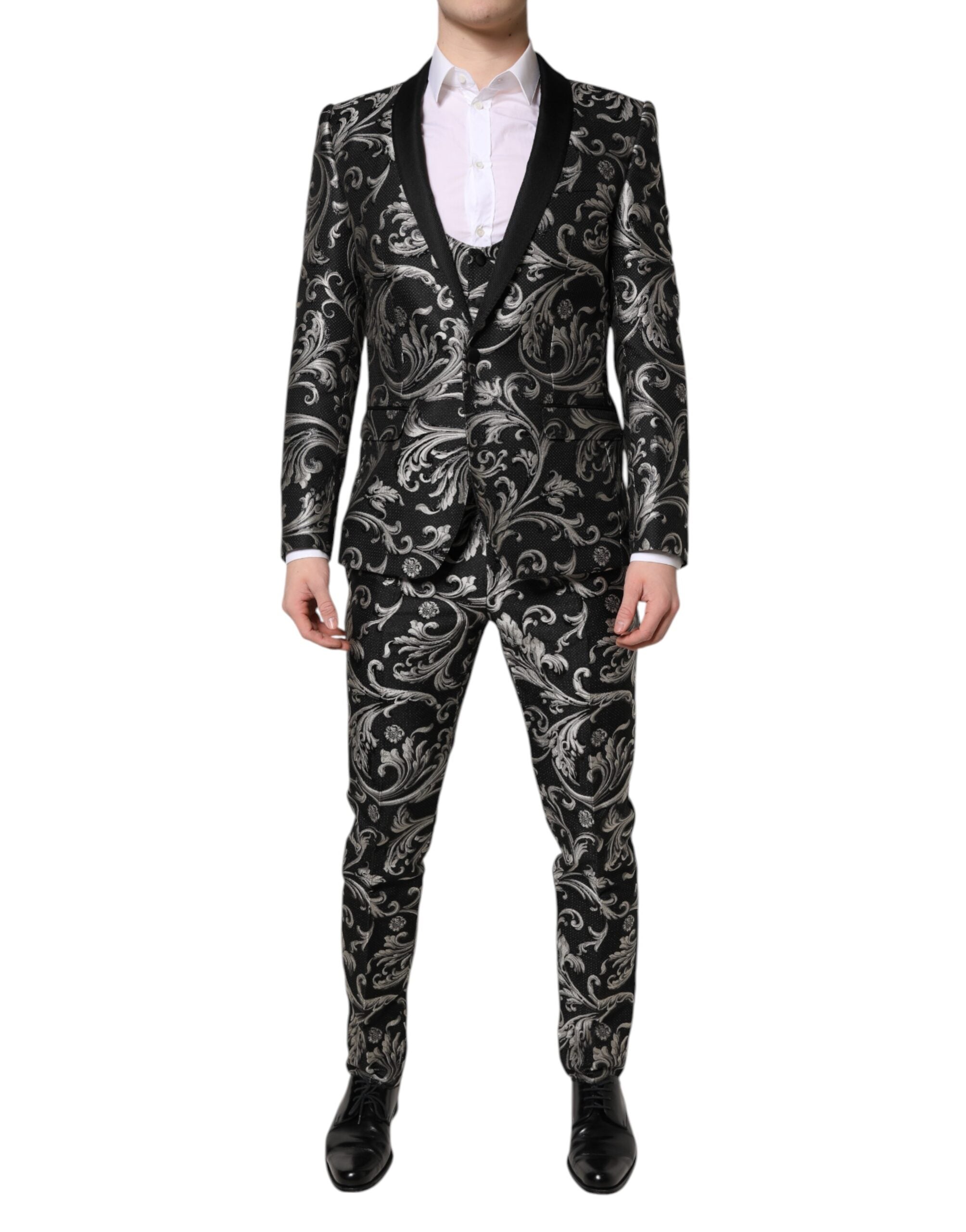 Dolce & Gabbana Dark Gray MARTINI Jacquard Men 3 Piece Suit
